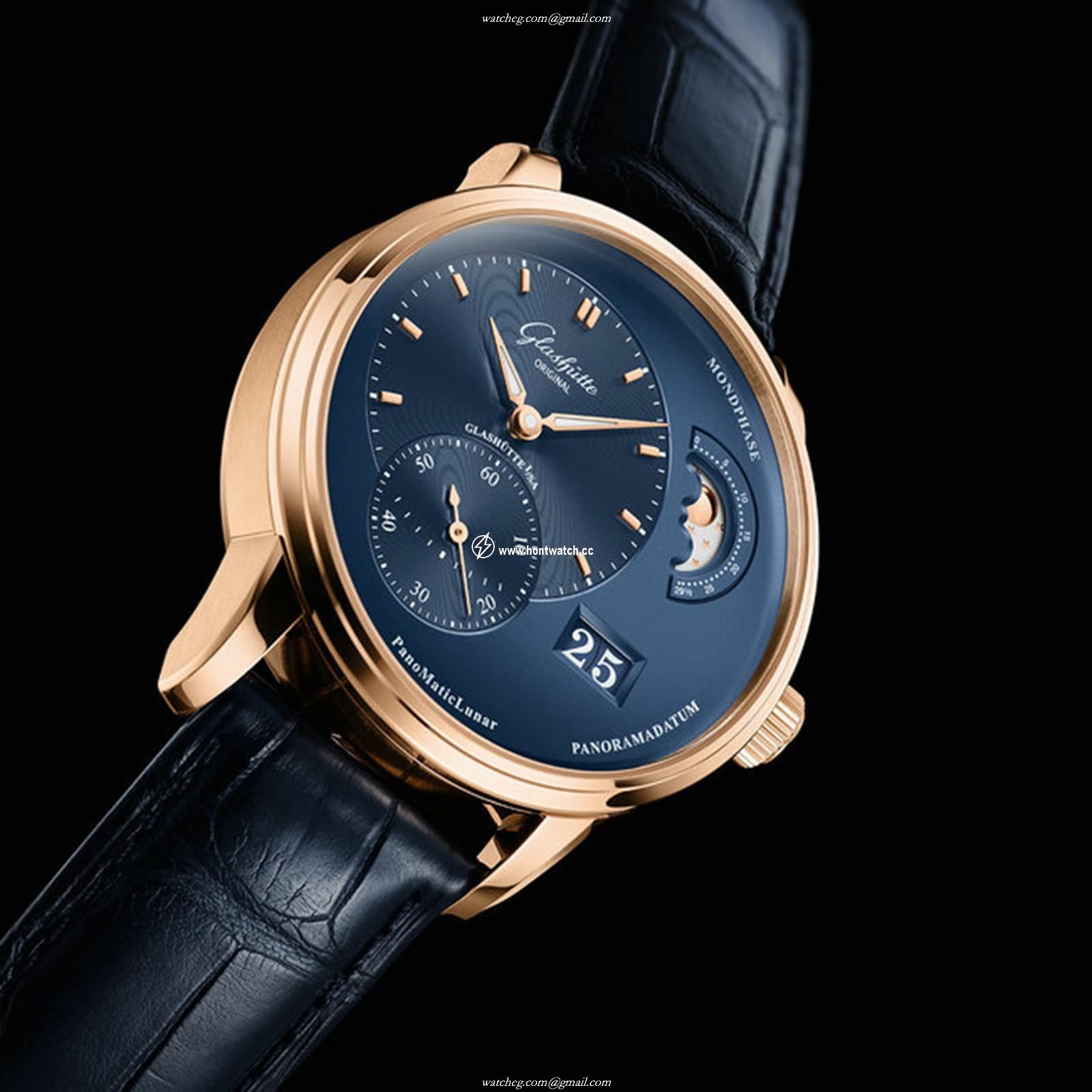 Glashuette Original Pano Automatic - 18ct Rose Gold Blue Dial Replica Watch - Image 2