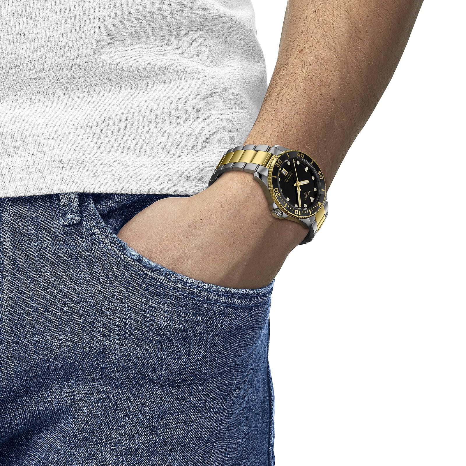 Tissot Seastar Quartz Watch - Black Dial - 40mm Stainless Steel & Gold - Image 4