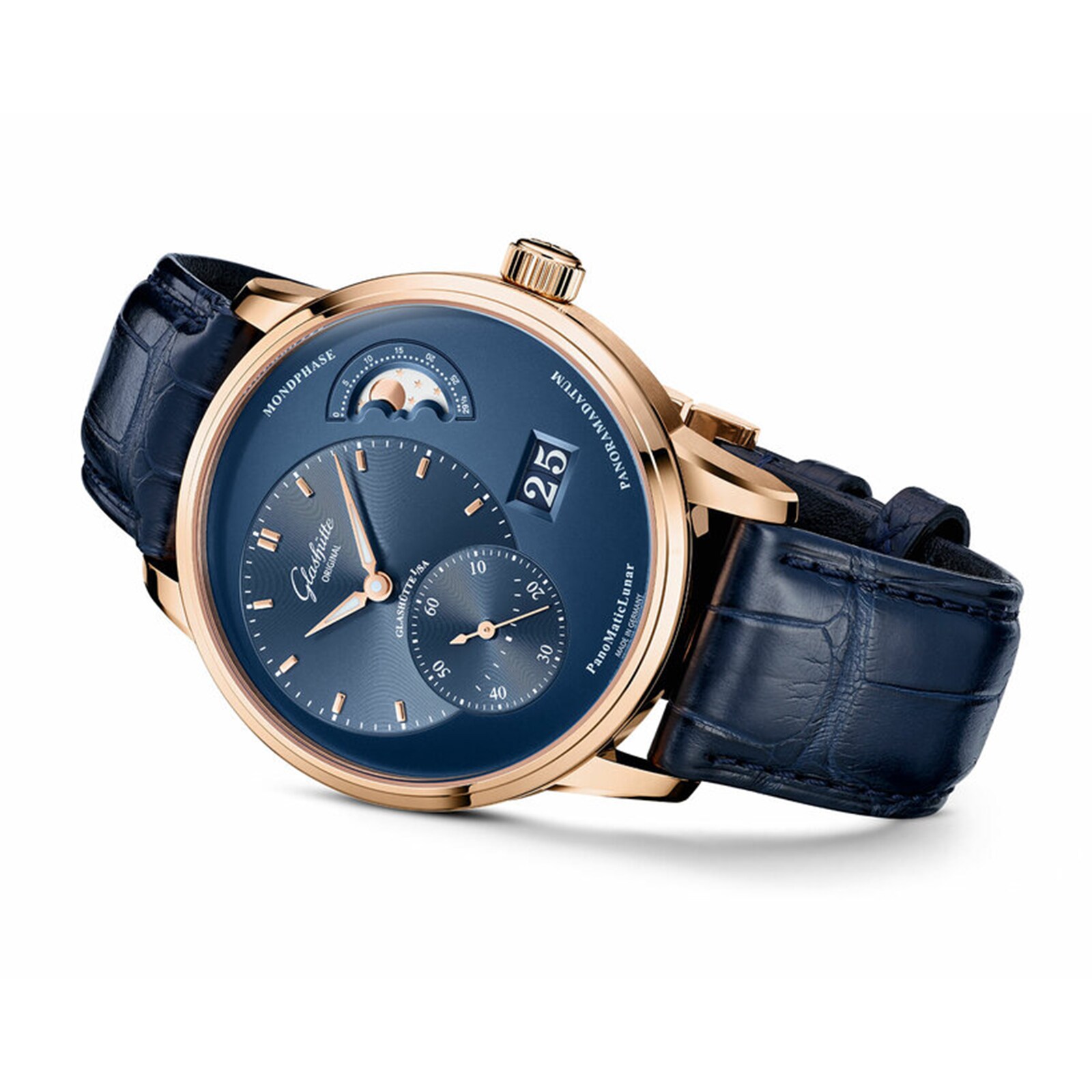 Glashuette Original Pano Automatic - 18ct Rose Gold Blue Dial Replica Watch - Image 3