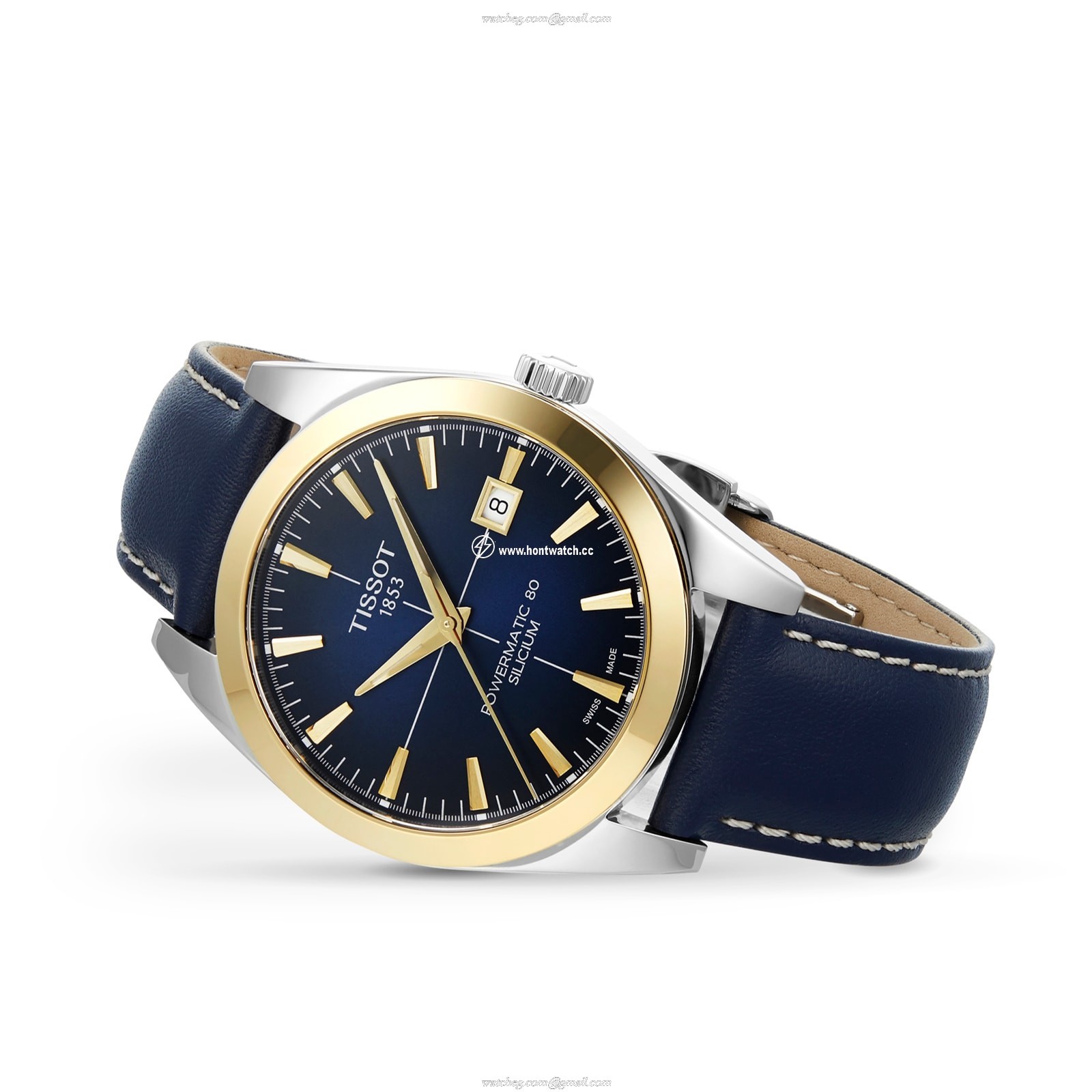 Tissot T-Gold Automatic Watch - Blue Dial | 40mm Stainless Steel & 18K Gold - Image 2