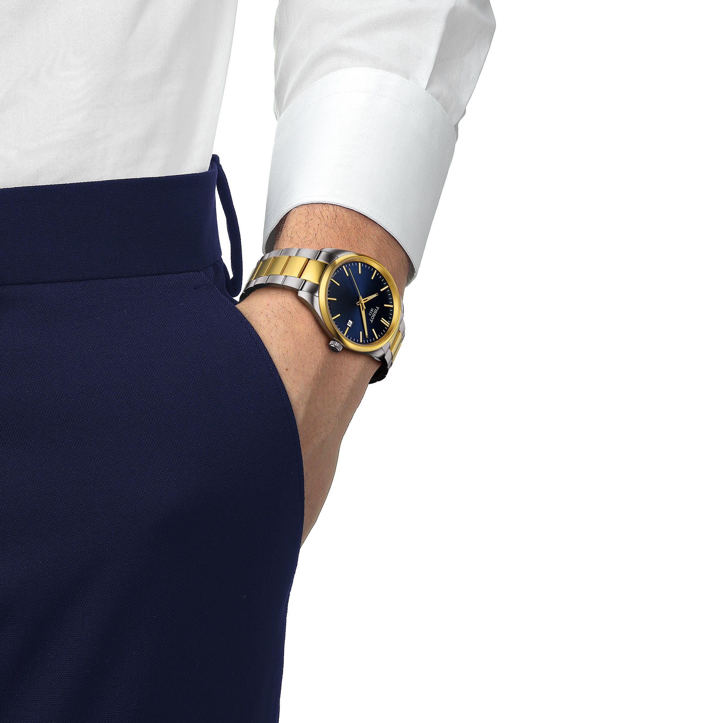 Tissot PR 100 Quartz Watch - 40mm Blue Dial - Stainless Steel & Gold - Image 4