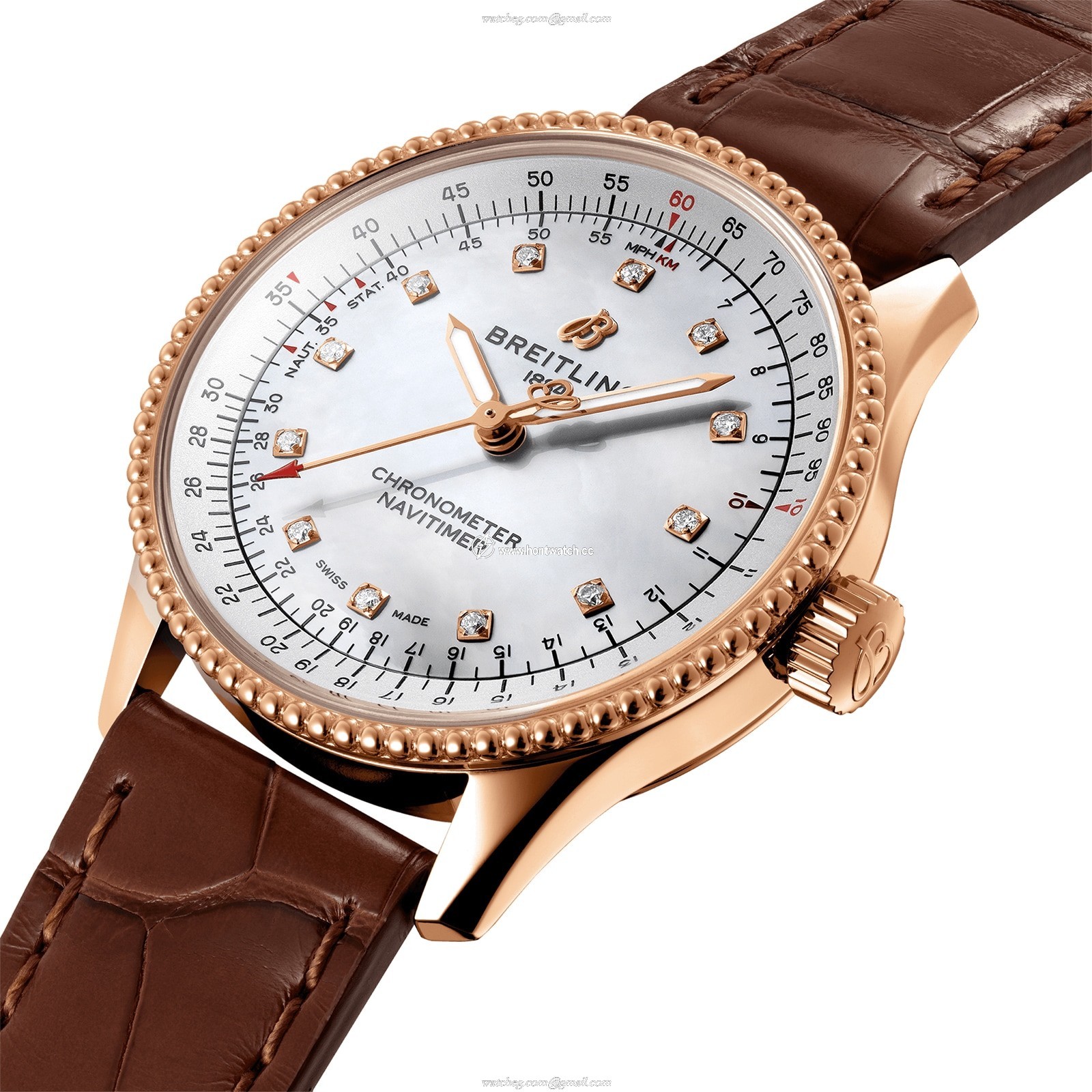 Breitling Navitimer 35mm 18ct Rose Gold Automatic - Mother of Pearl Dial - Image 2