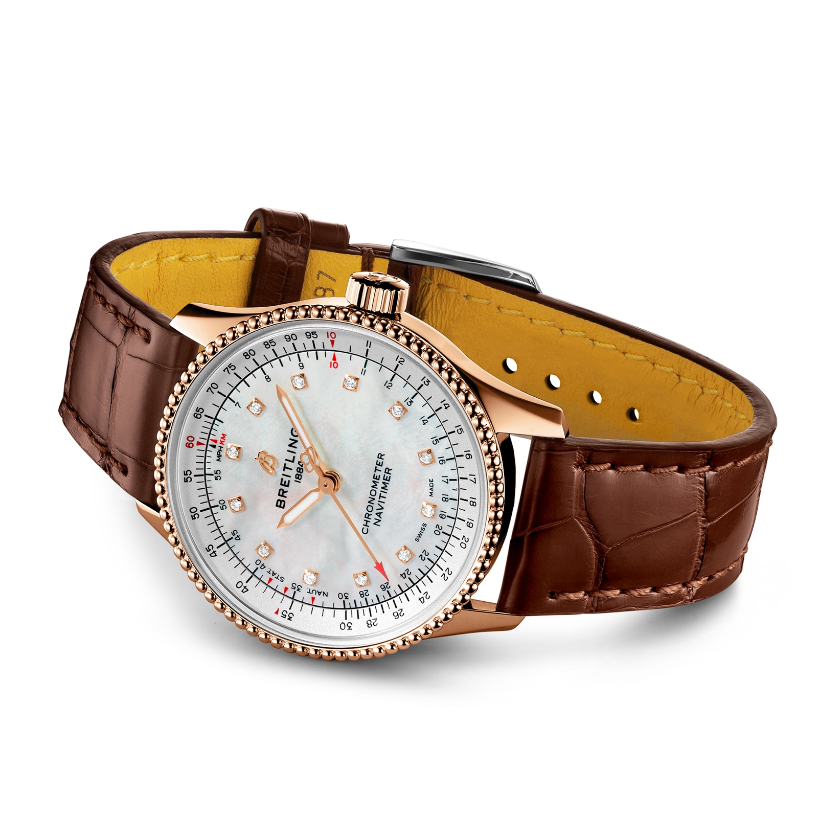 Breitling Navitimer 35mm 18ct Rose Gold Automatic - Mother of Pearl Dial - Image 3