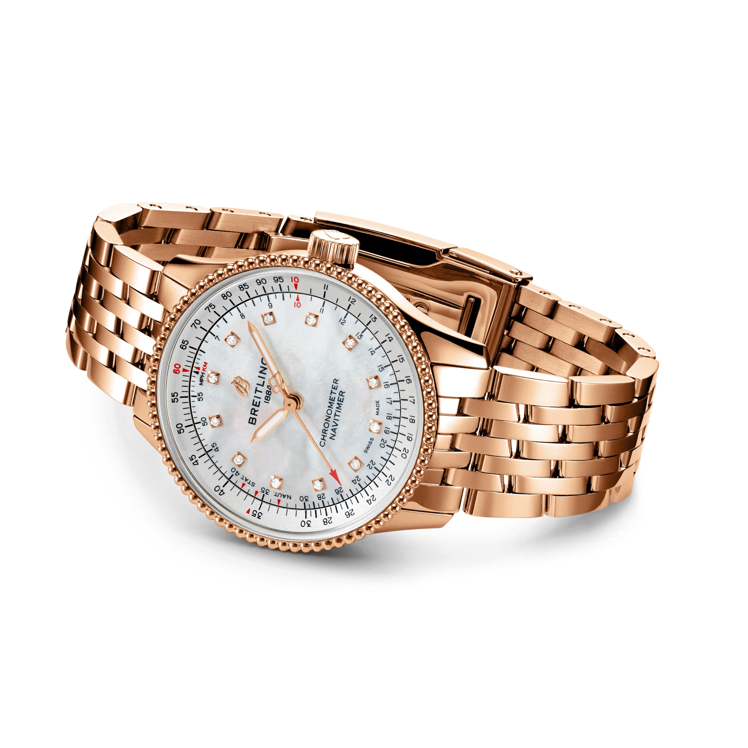 Breitling Navitimer 35mm 18ct Rose Gold Automatic Mother of Pearl Watch - Image 3