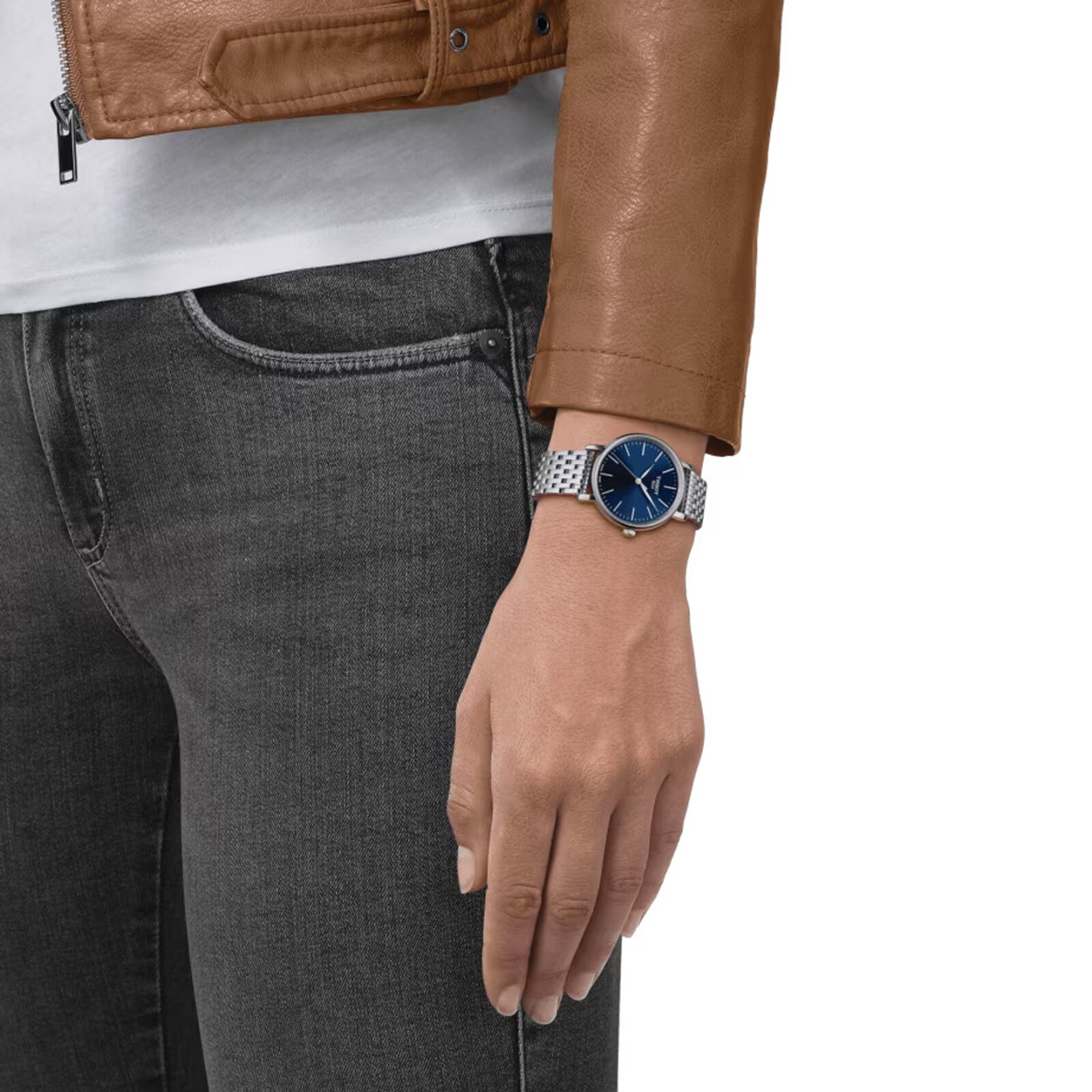 Tissot T-Classic Blue Dial 34mm Stainless Steel Quartz Watch for Women - Image 3