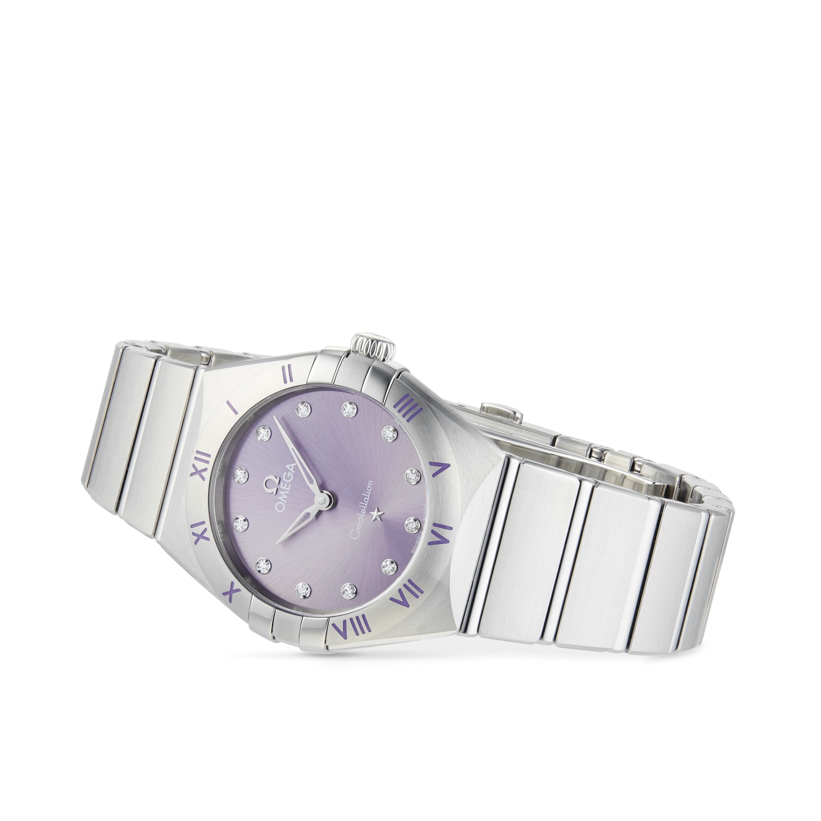 Omega Constellation 28mm Stainless Steel Quartz Purple Dial Replica Watch - Image 4