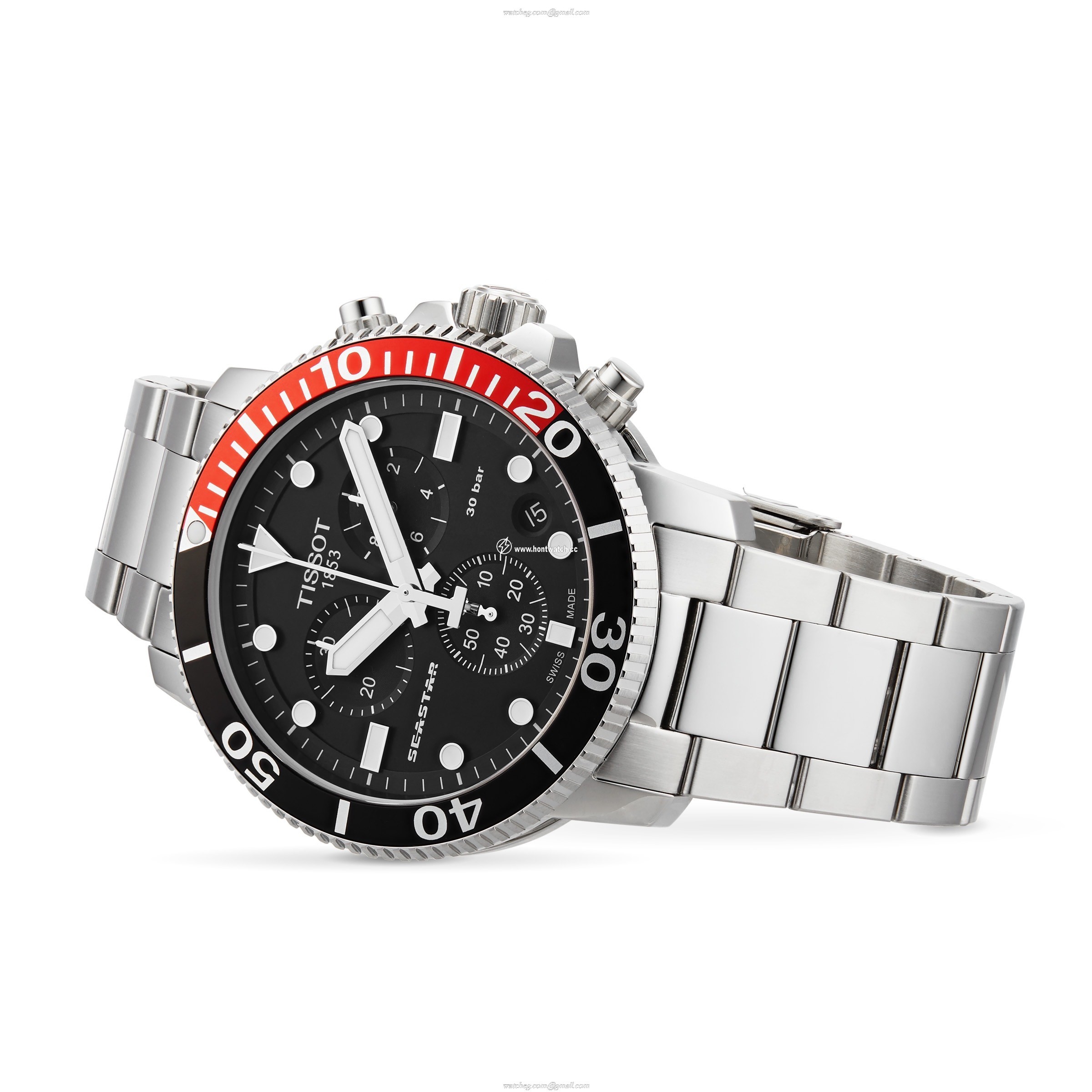 Tissot Seastar Quartz Watch - Black Dial - 45.5mm Stainless Steel - 300M - Image 2