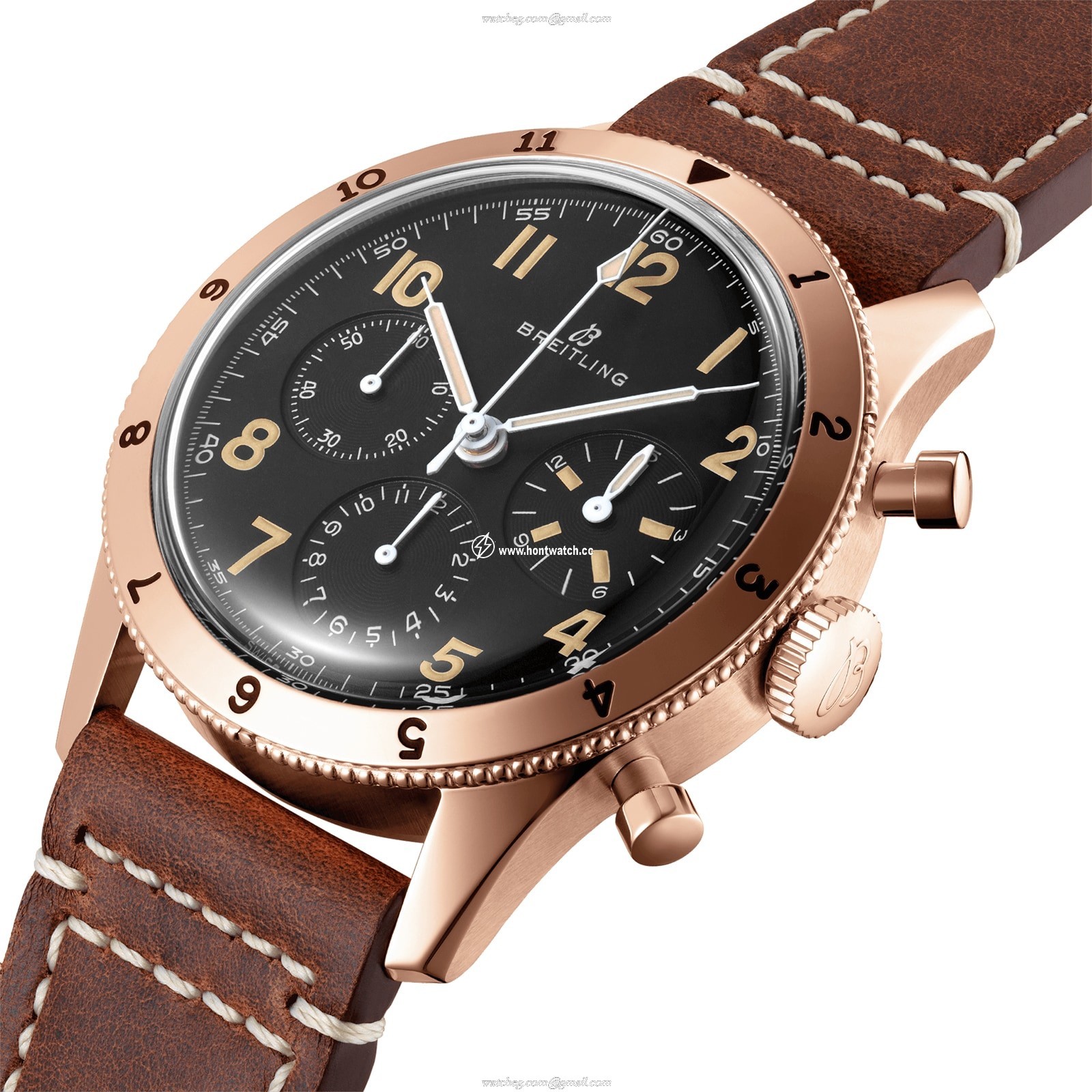 Breitling Aviator 8 41mm 18ct Rose Gold Black Dial Leather Strap | Replica - Image 2