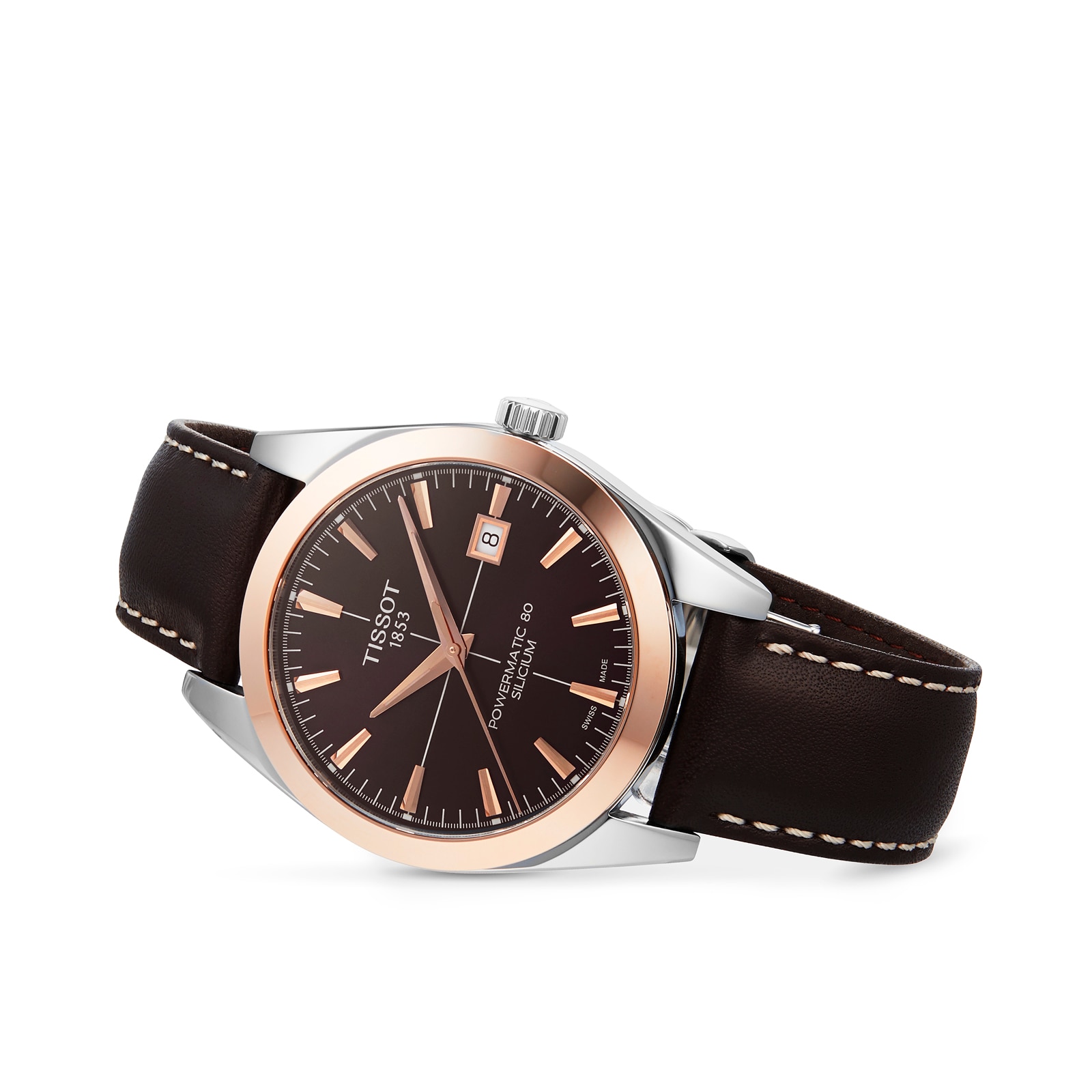 Tissot T-Gold Automatic Watch - 40mm Stainless Steel & Rose Gold - Brown Dial - Image 3