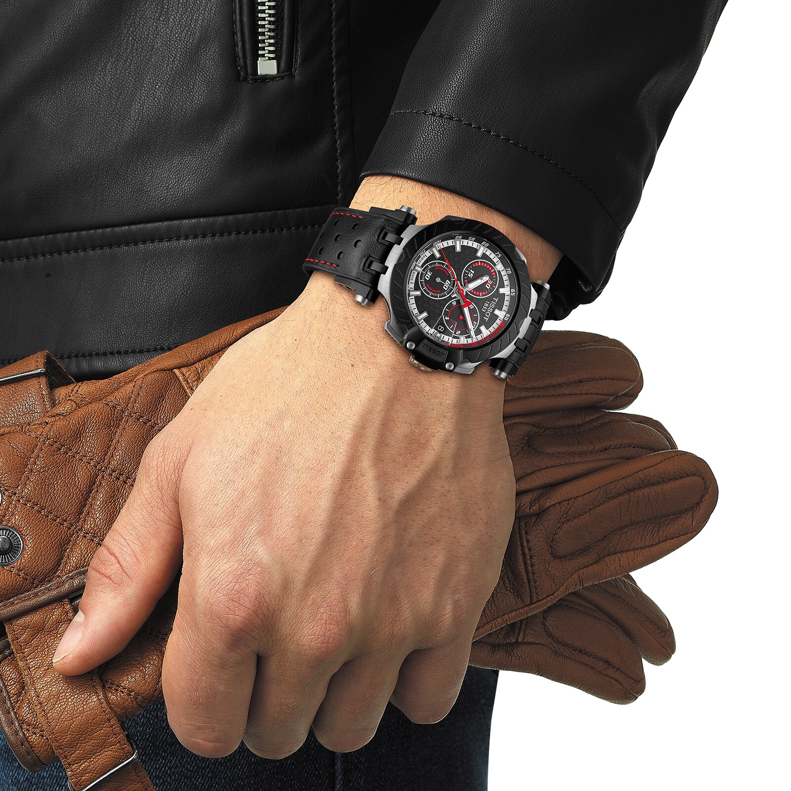 Tissot T-Sport Quartz Watch - 43mm Black Dial - Stainless Steel & Leather - Image 4
