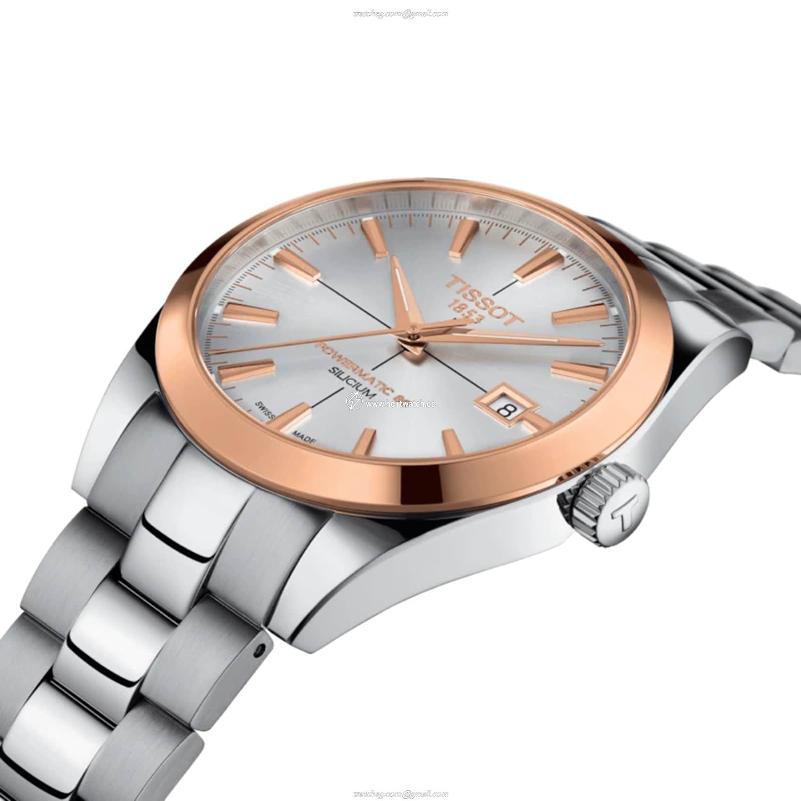 Tissot T-Gold Automatic Watch - 40mm Silver Dial - Stainless Steel & Rose Gold - Image 2
