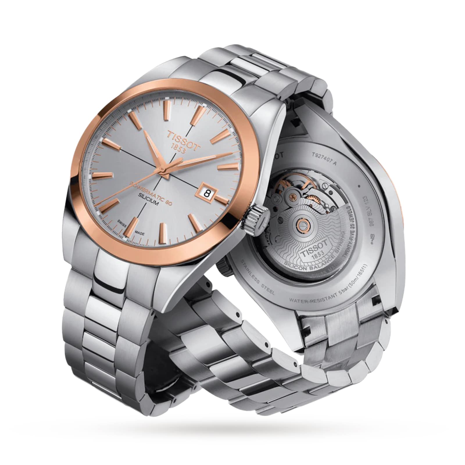 Tissot T-Gold Automatic Watch - 40mm Silver Dial - Stainless Steel & Rose Gold - Image 3