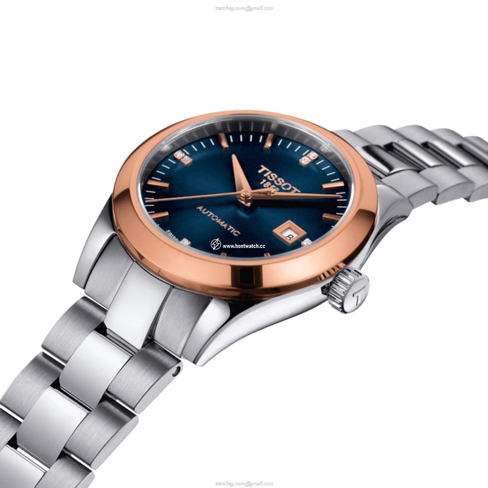 Tissot T-Gold Automatic Watch - 29mm Blue Dial - Stainless Steel & Rose Gold - Image 2