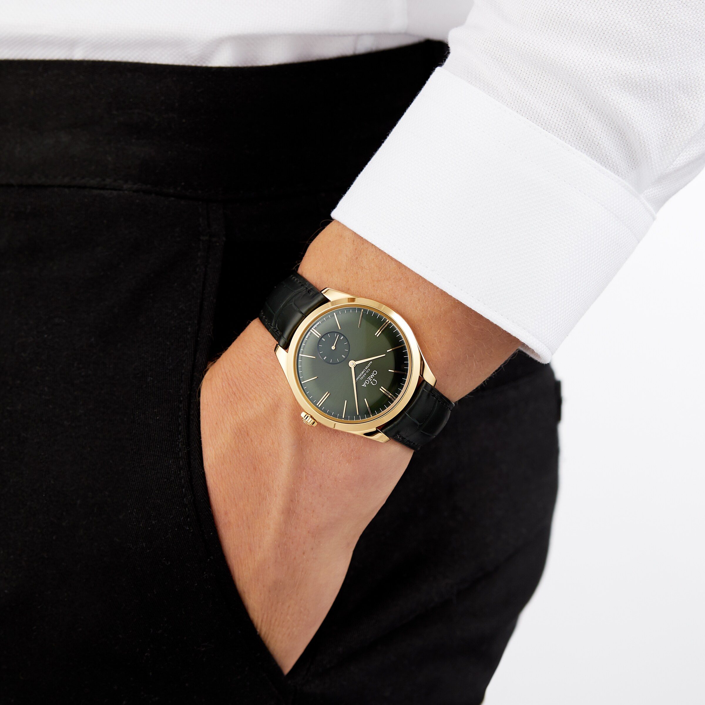 Omega Tresor 40mm 18ct Yellow Gold Green Dial Watch | Alligator Strap - Image 3
