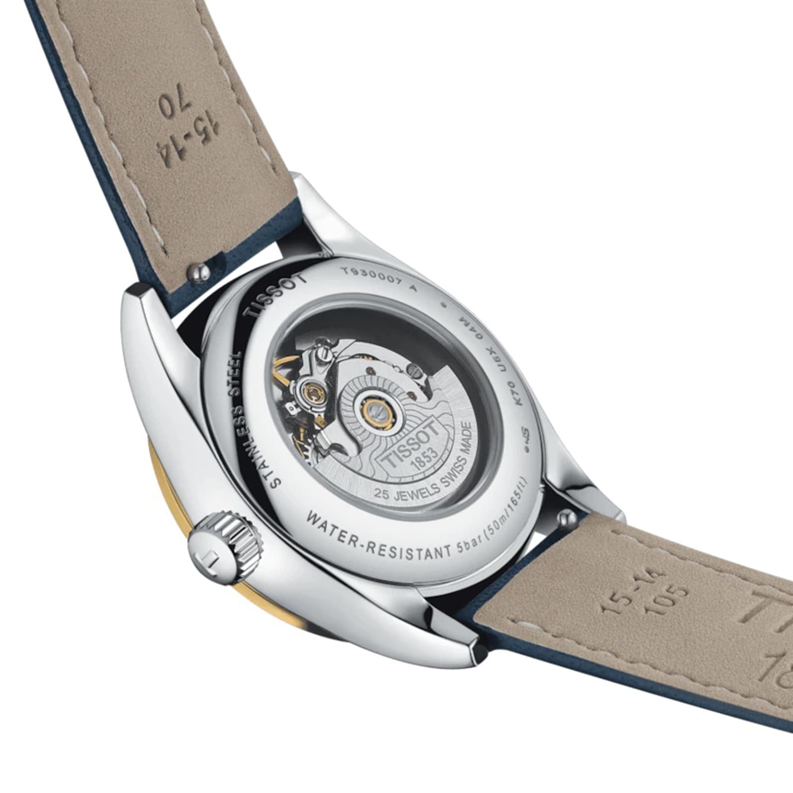 Tissot T-Gold Automatic Watch | 29mm Blue Dial | Stainless Steel & 18K Gold - Image 3