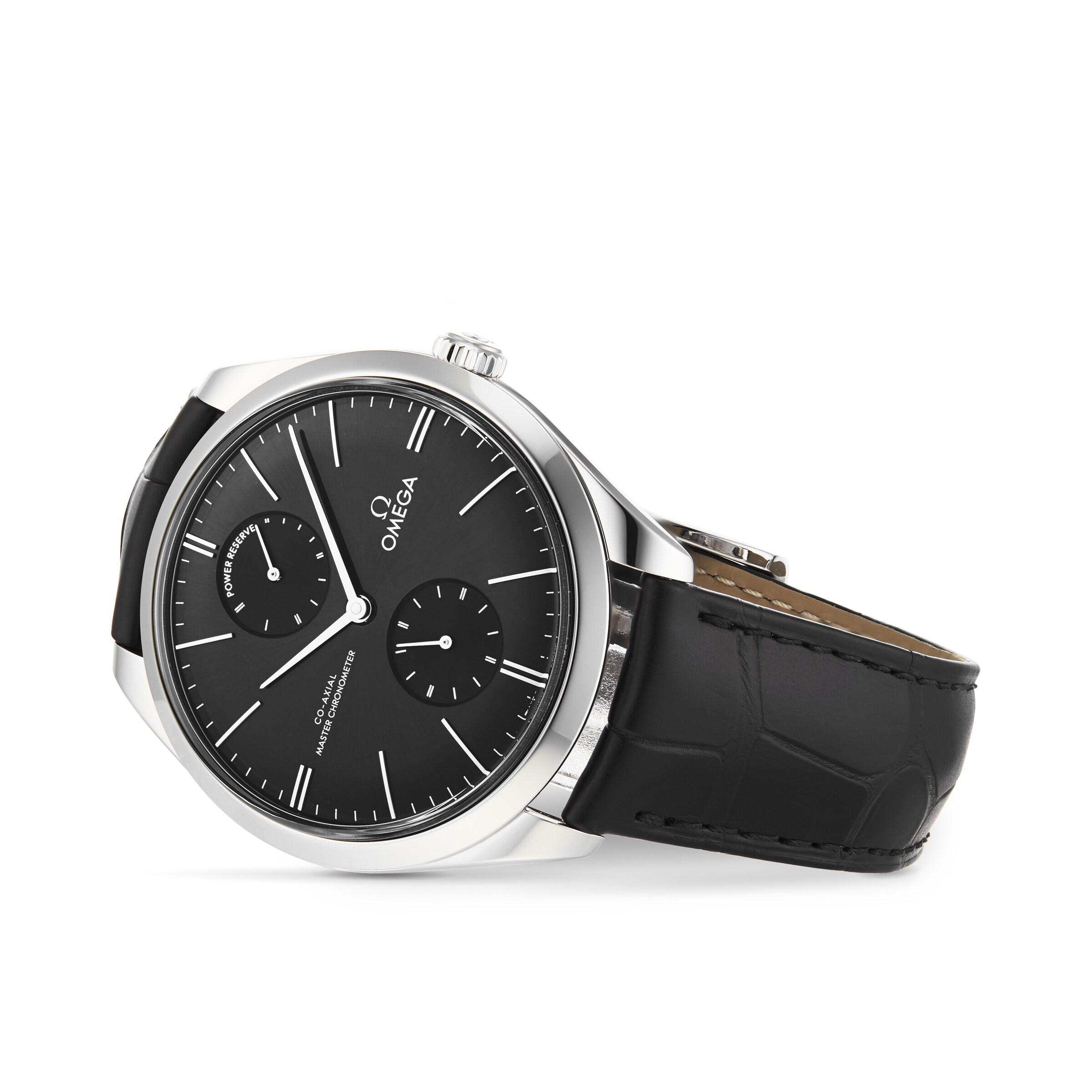 Omega Tresor Stainless Steel Black Replica Watch | 40mm | Alligator Strap - Image 4