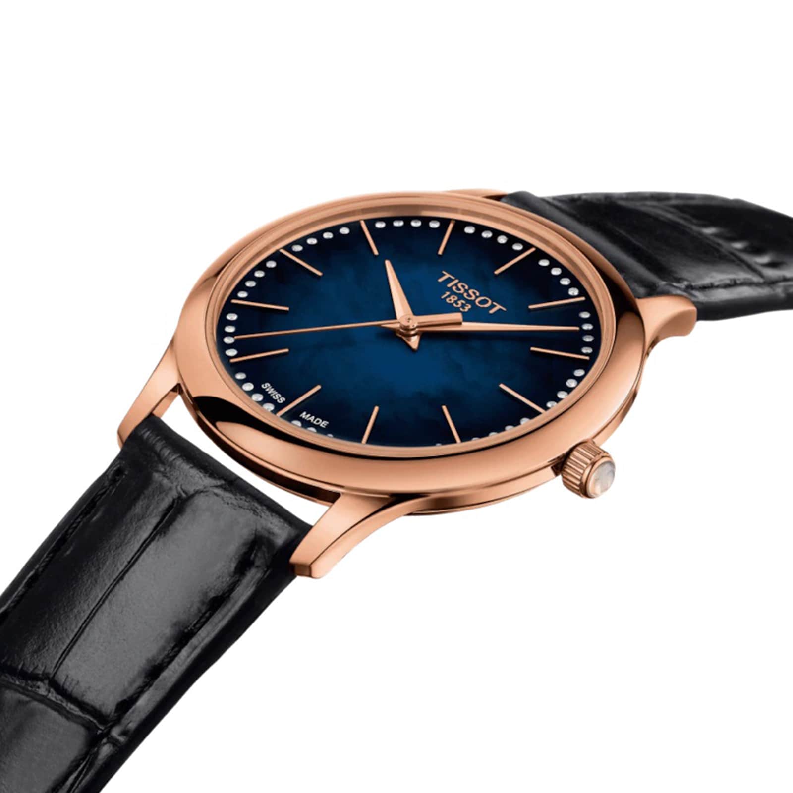 Tissot T-Gold 32mm 18ct Rose Gold Quartz Watch - Blue Dial & Calfskin Strap - Image 3