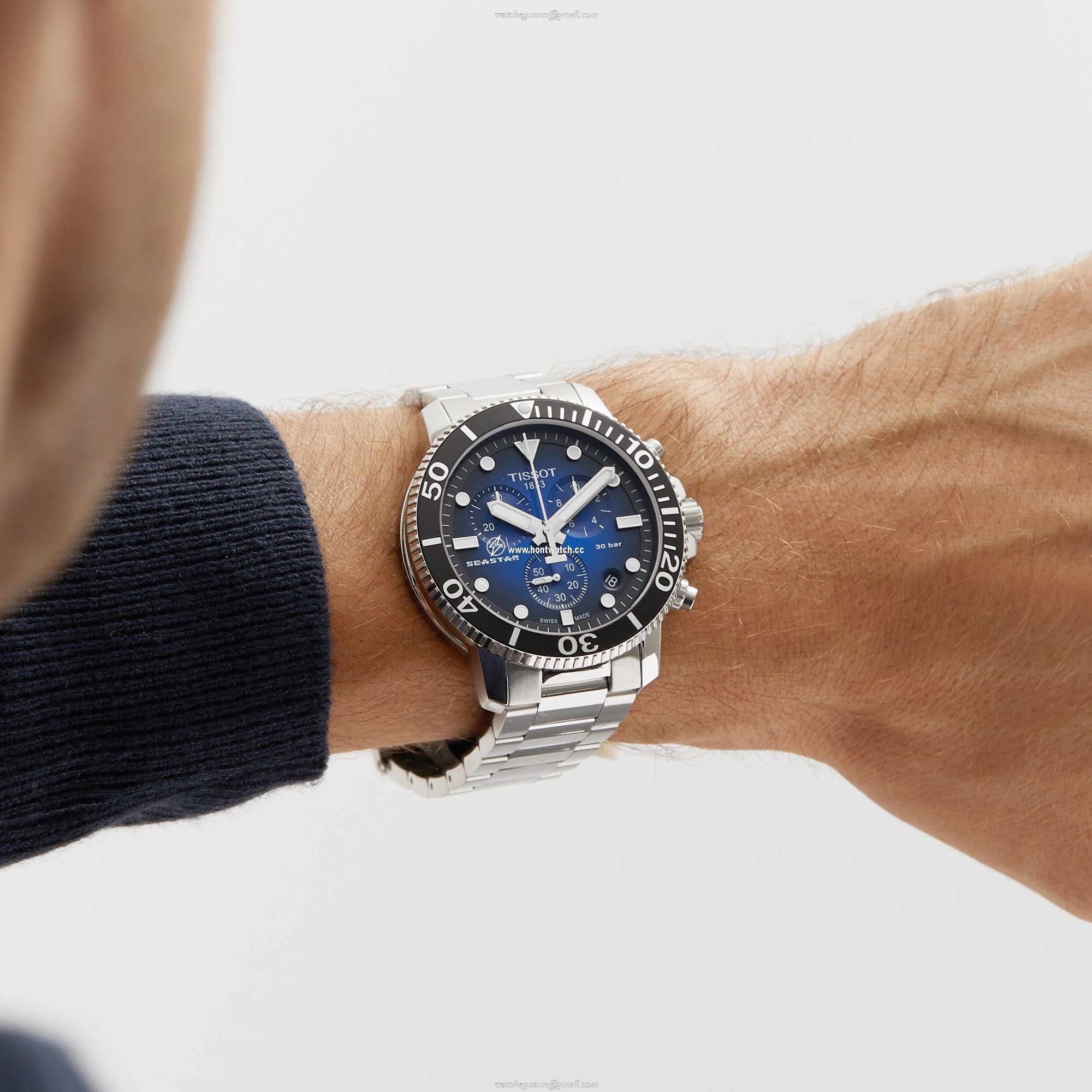 Tissot Seastar Quartz Watch - Blue Dial - 45.5mm Stainless Steel - 300M - Image 2