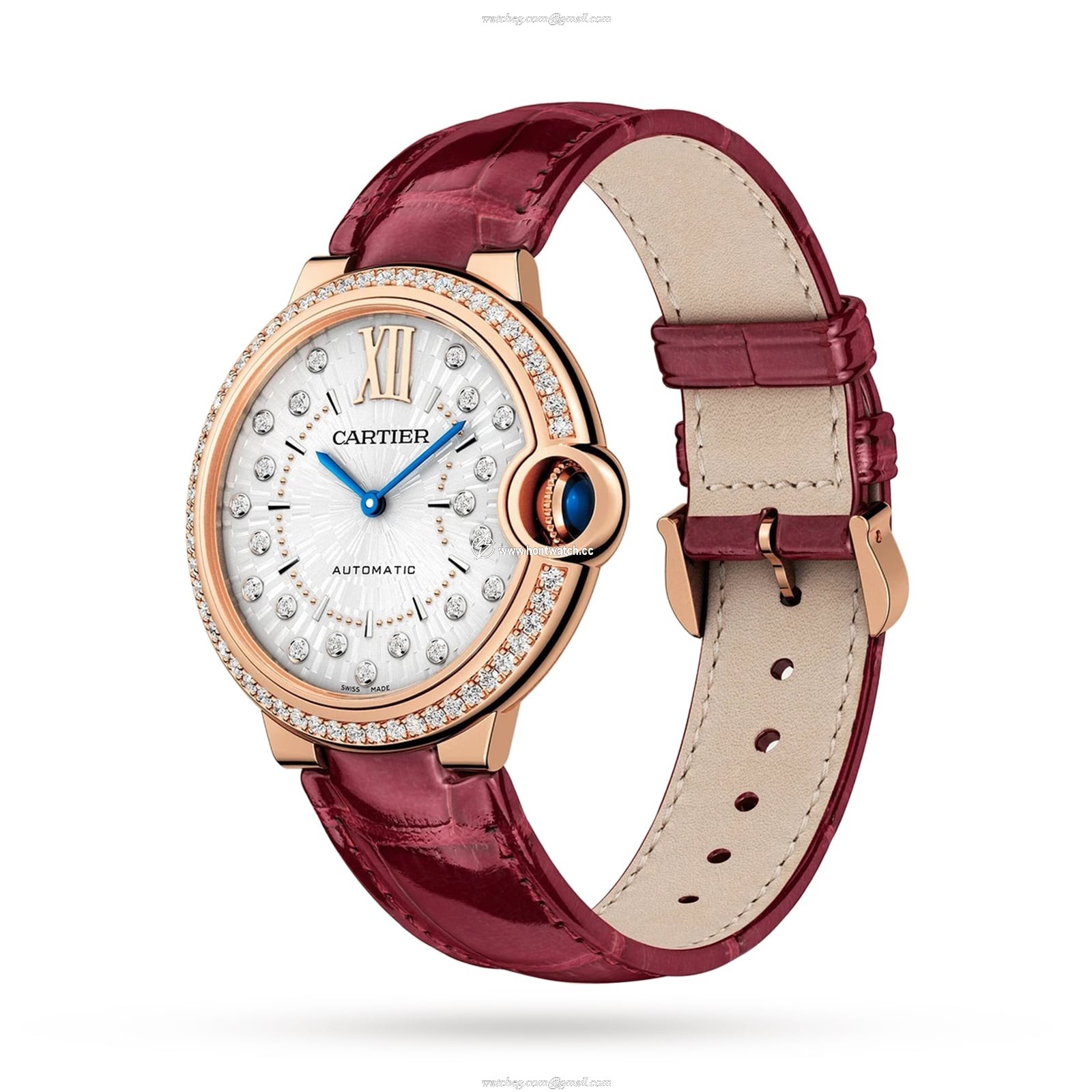 Cartier Ballon Bleu 36mm Rose Gold Automatic Watch - Silver Dial & Diamonds - Image 2