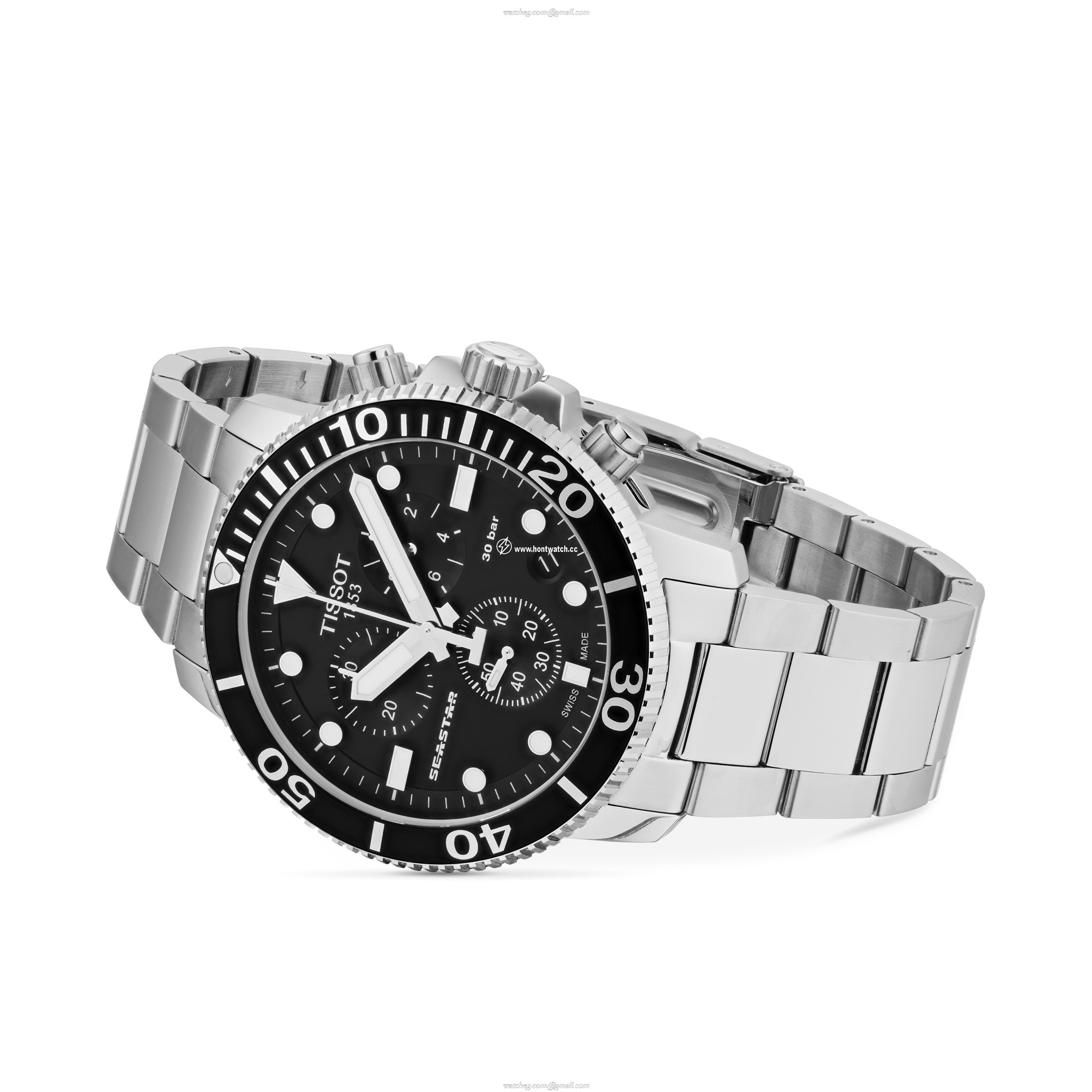Tissot Seastar Quartz Watch - Black Dial - Stainless Steel - 45.5mm - Image 2