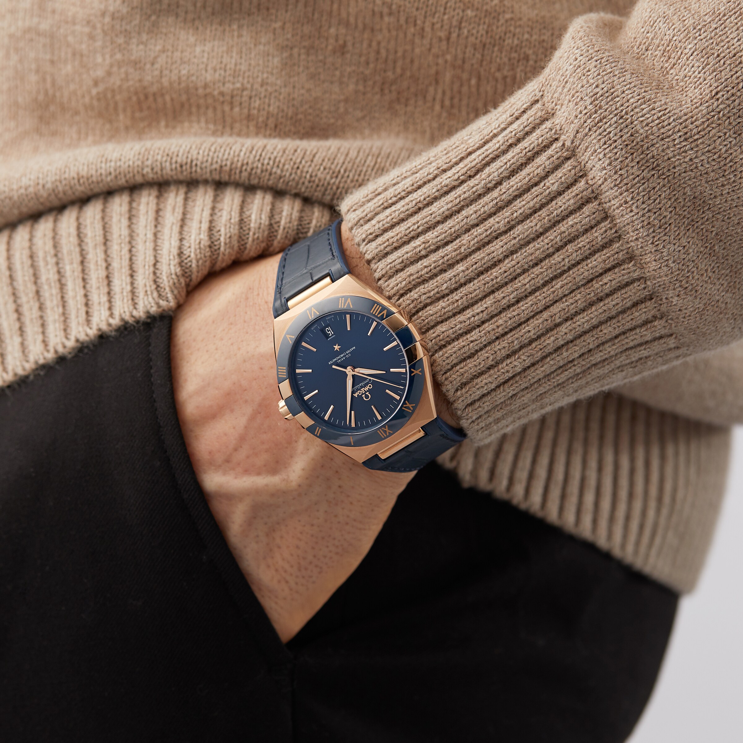 Omega Constellation 41mm 18ct Rose Gold Automatic Blue Watch | Replica - Image 3