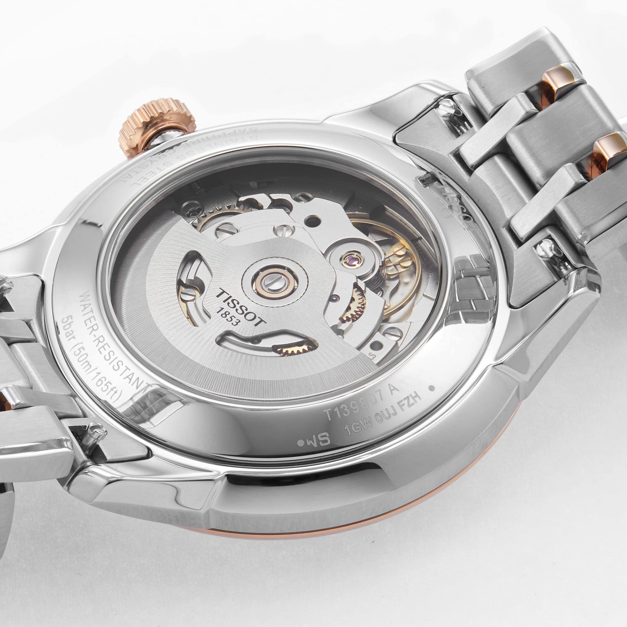 Tissot T-Classic Automatic Watch - 39mm Silver Dial - Stainless Steel & Rose Gold - Image 4