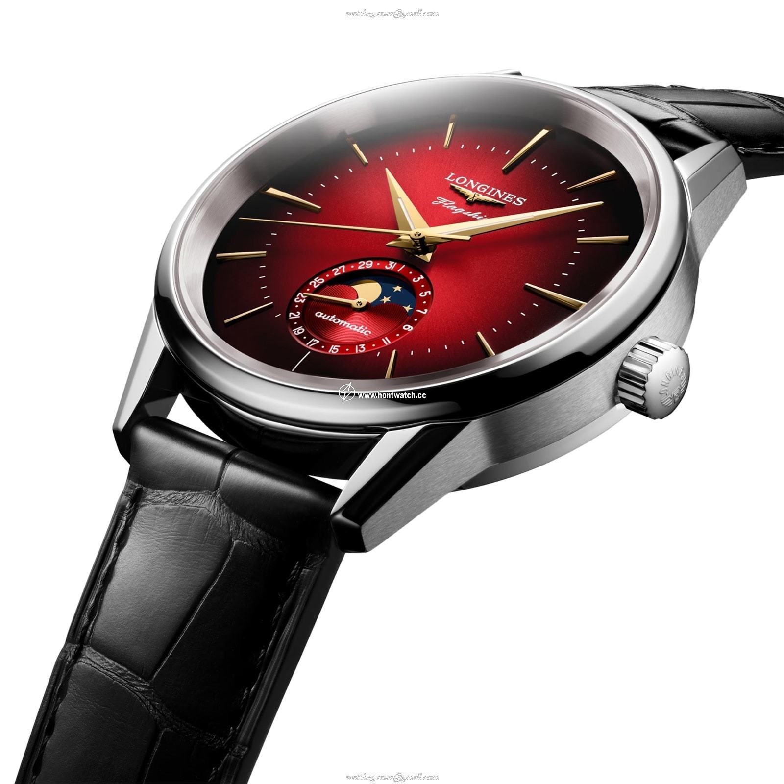 Longines Flagship L48154092 - Automatic Watch - 38.5mm Stainless Steel - Red Dial - Image 2
