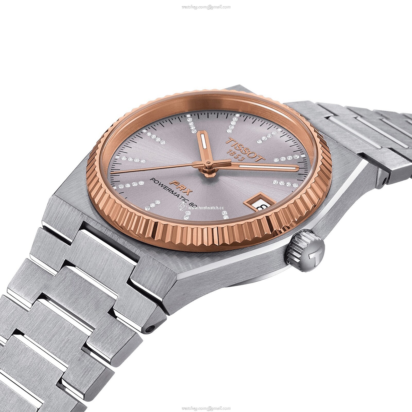 Tissot T-Gold PRX 35mm Automatic Grey Dial Watch - Stainless Steel & Rose Gold - Image 2