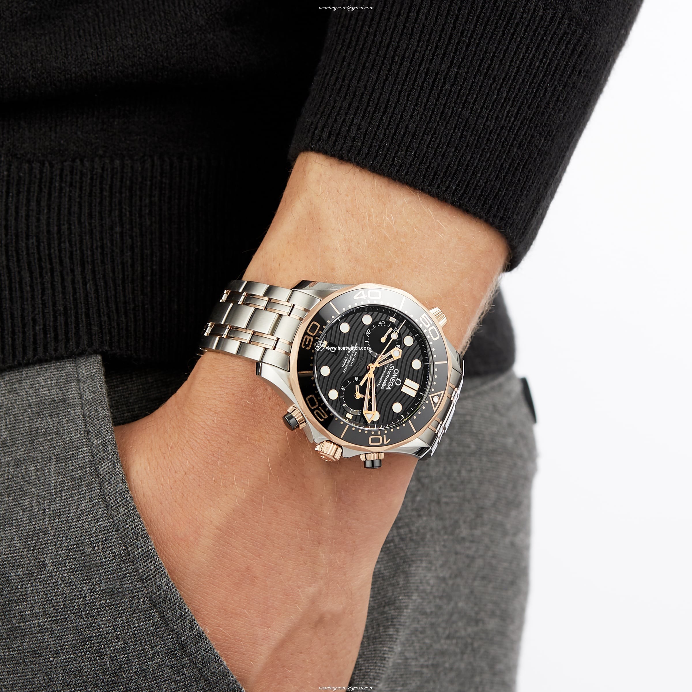 Omega Seamaster Automatic Black Dial - 44mm Steel & Gold Replica Watch - Image 2