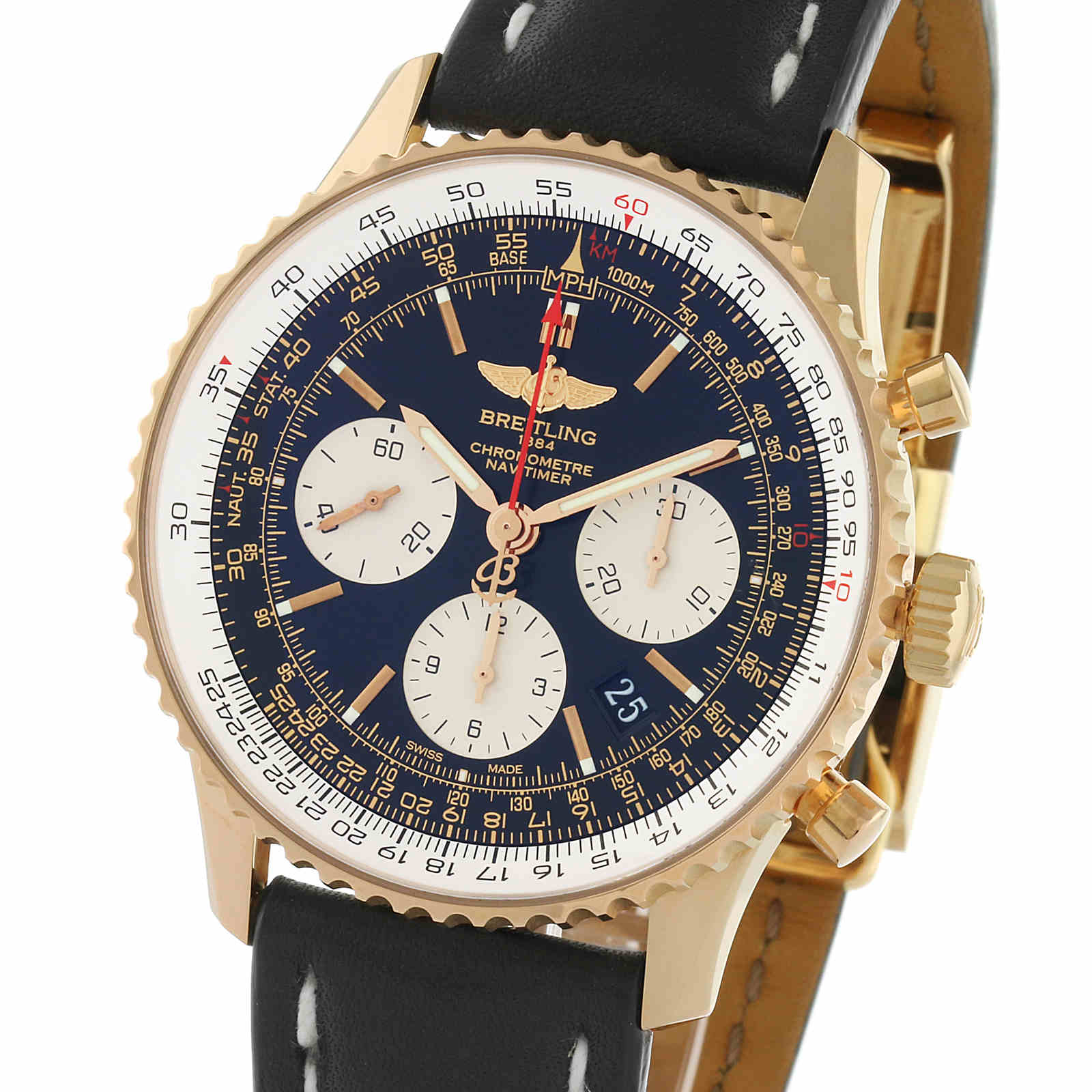 Breitling Navitimer 43mm 18ct Rose Gold Automatic Black Dial Watch - Image 4
