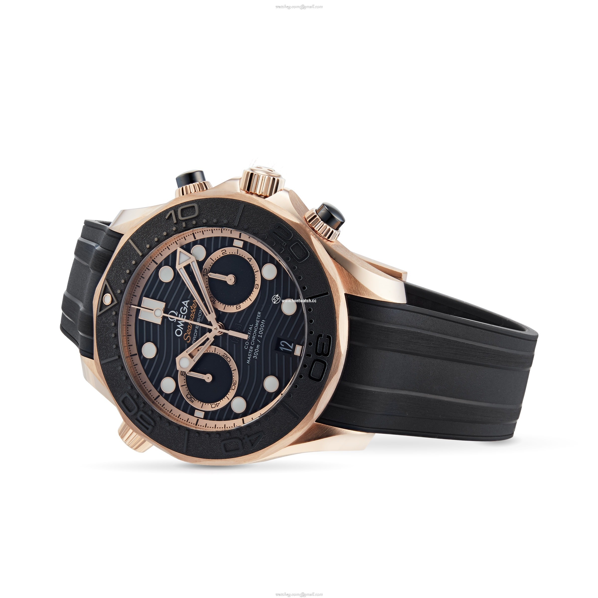 Omega Seamaster 44mm 18ct Rose Gold Automatic Black Dial Replica Watch - Image 2