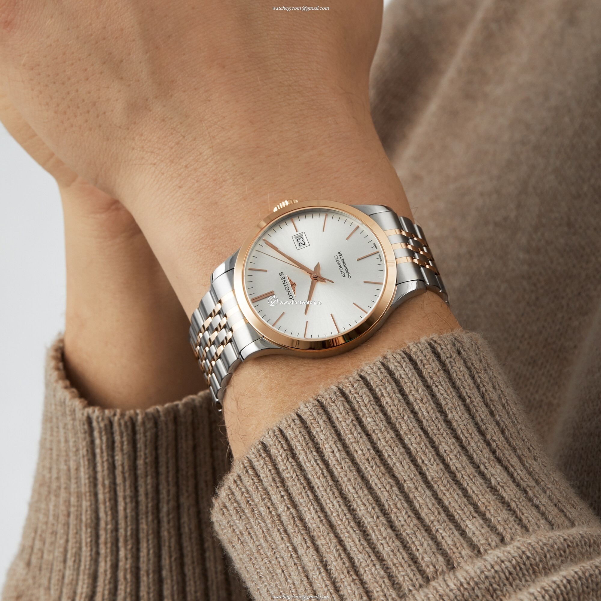 Longines Record L28215727 Automatic Watch - 40mm Silver Dial - Steel & Rose Gold - Image 2