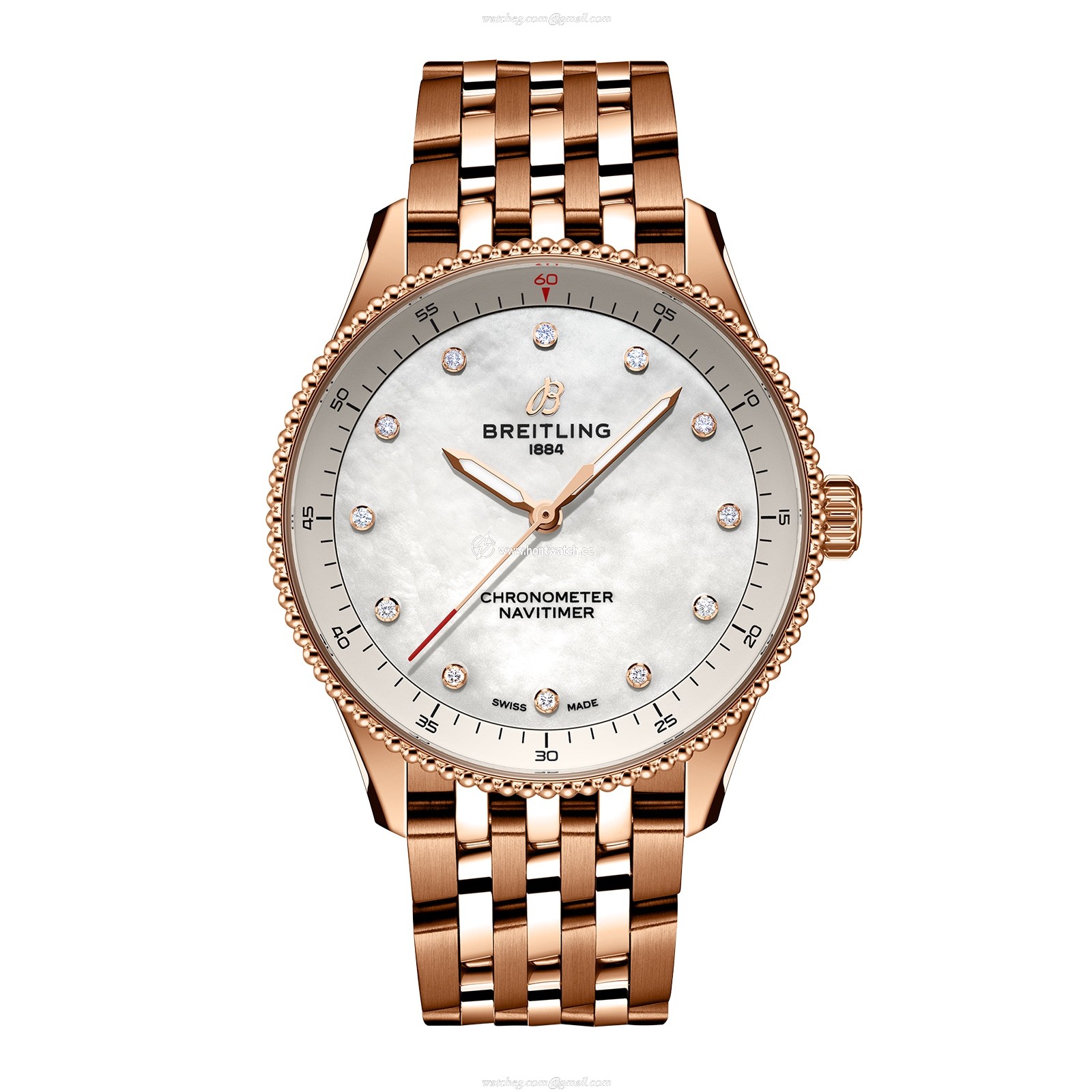 Breitling Navitimer 32mm 18ct Rose Gold Quartz White Dial Replica Watch