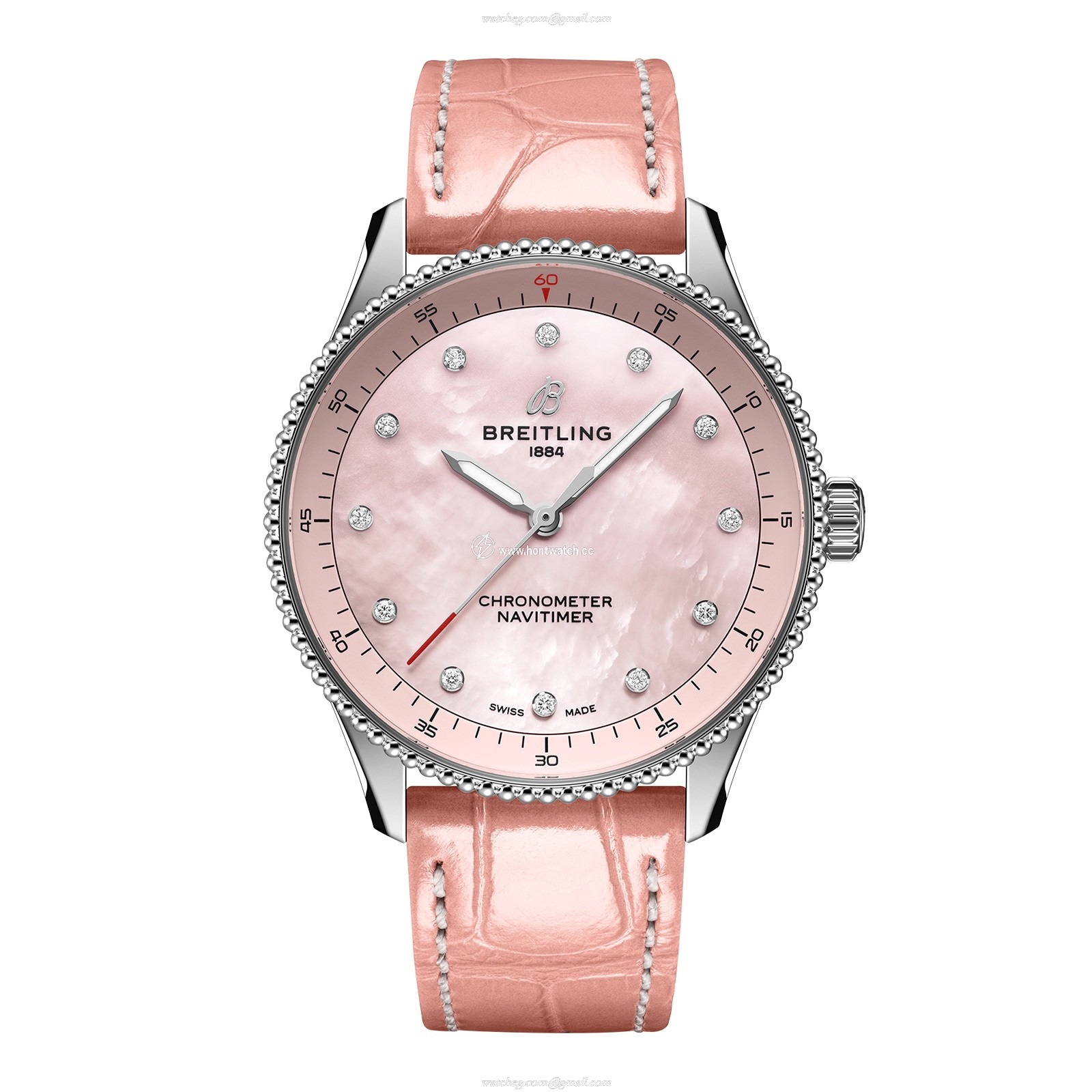 Breitling Navitimer 32mm Pink Dial Quartz Watch - Stainless Steel