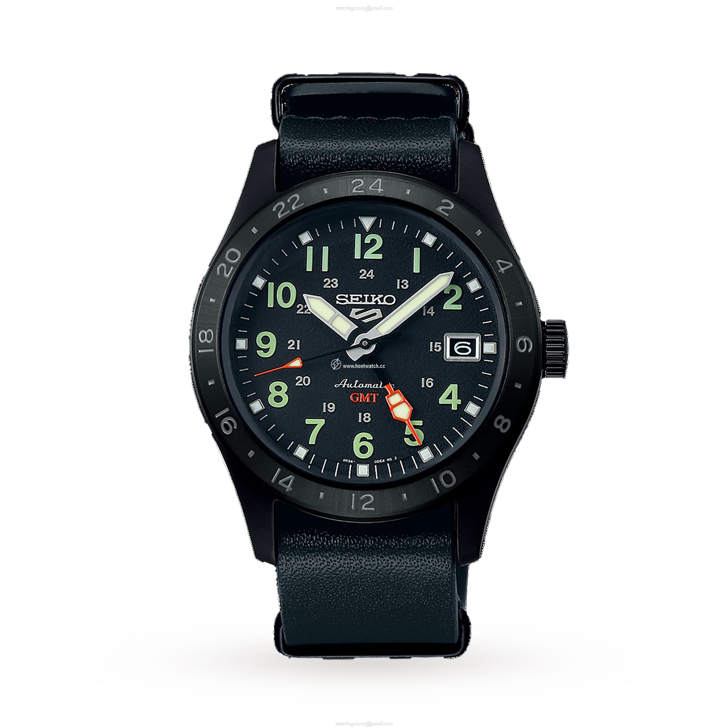 Seiko 5 Sports SSK025k1 Automatic GMT Watch - Black Dial & Leather Strap