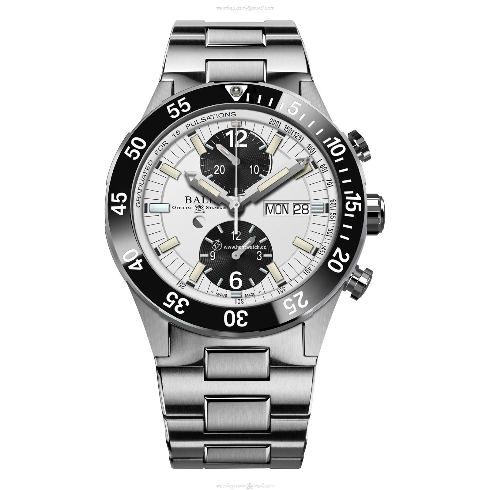 BALL Roadmaster DC3030C Automatic Watch - 42mm Titanium - White Dial