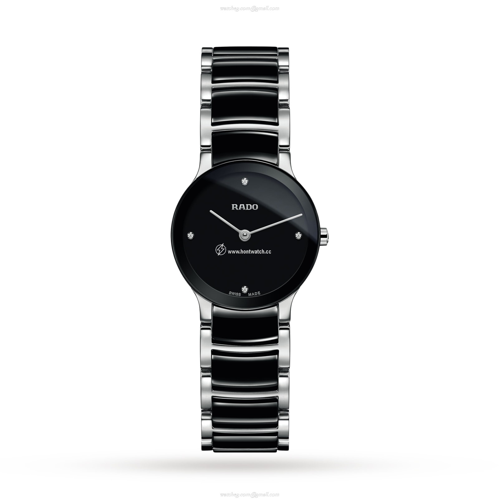 Rado Centrix Black Dial Diamond Watch | 23mm Stainless Steel & Ceramic