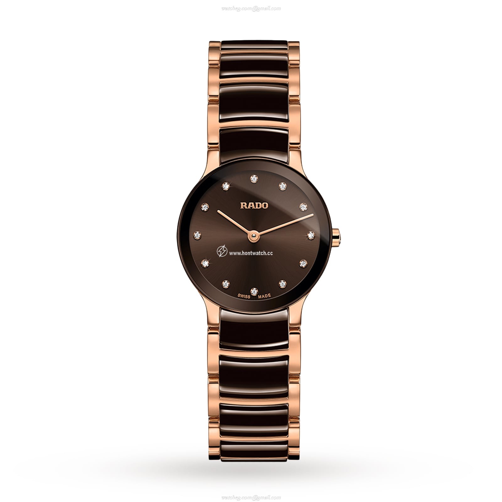 Rado Centrix Brown Dial Diamond Watch | Quartz | 23mm PVD & Ceramic