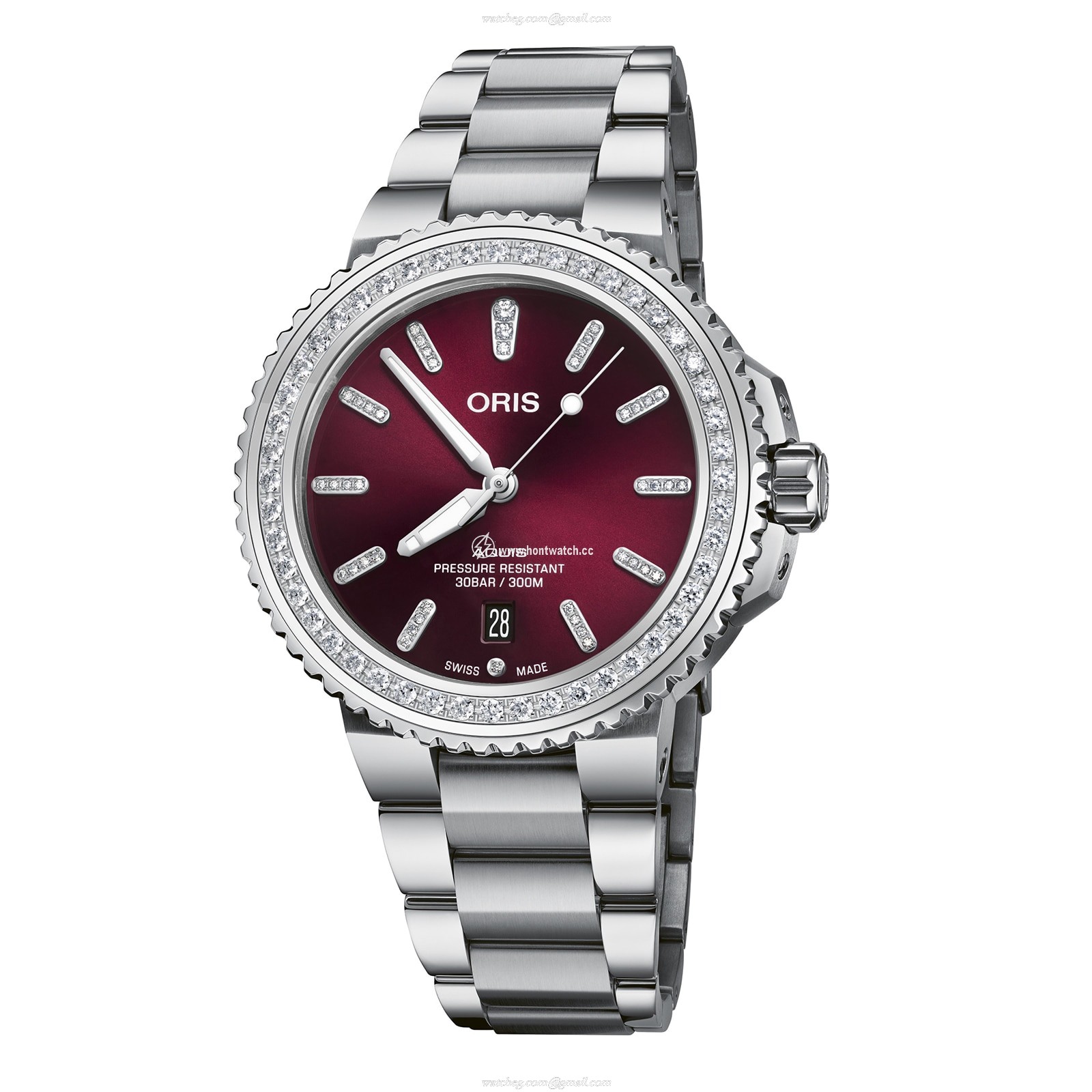 Oris Aquis Date Diamonds 41.5mm Automatic Red Dial | Stainless Steel