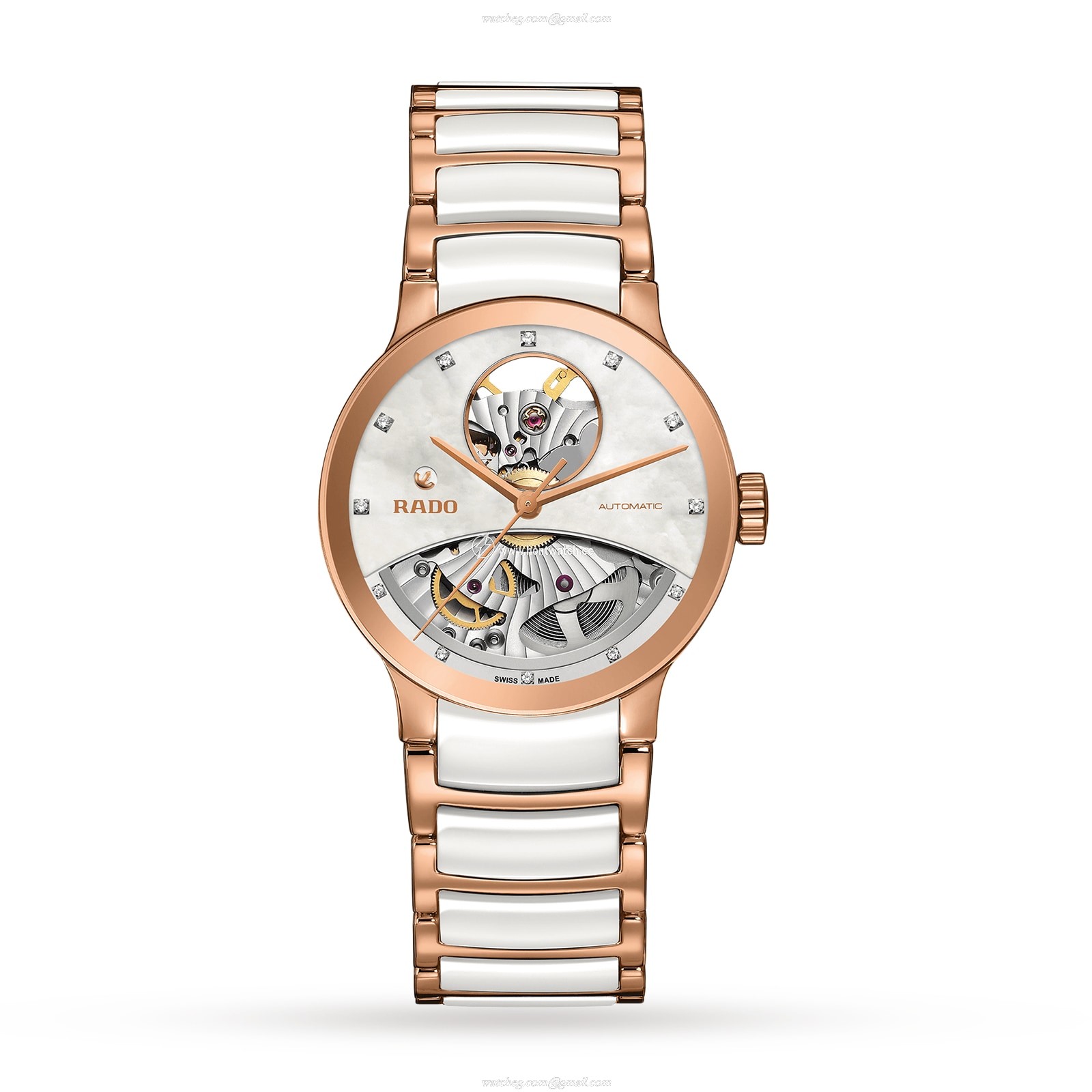 Rado Centrix Automatic White Dial | 33mm PVD & Ceramic | Diamond Markers