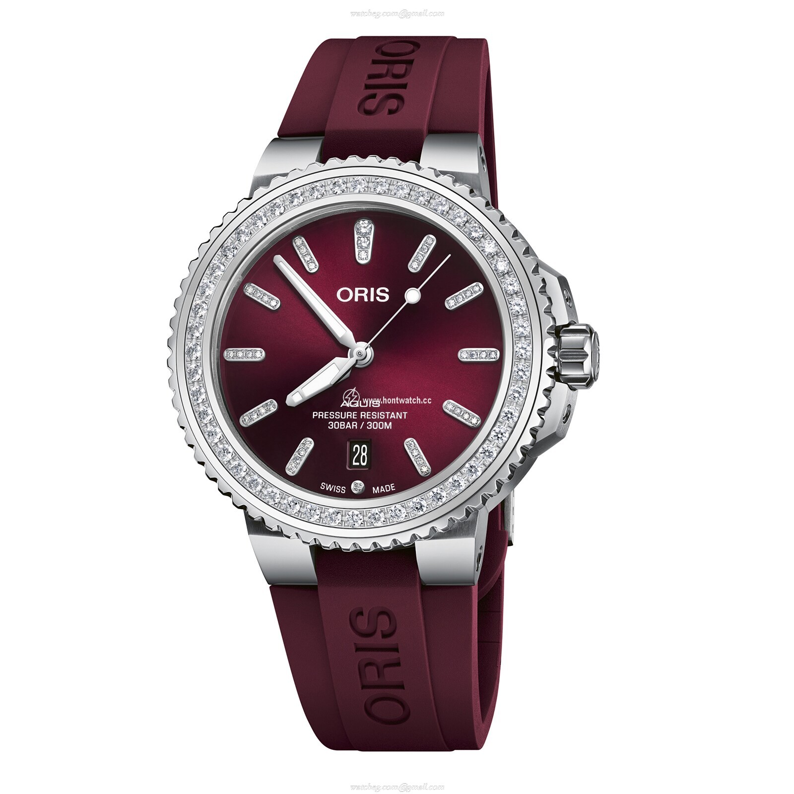 Oris Aquis Date Diamonds 41.5mm Automatic Red Dial | Stainless Steel
