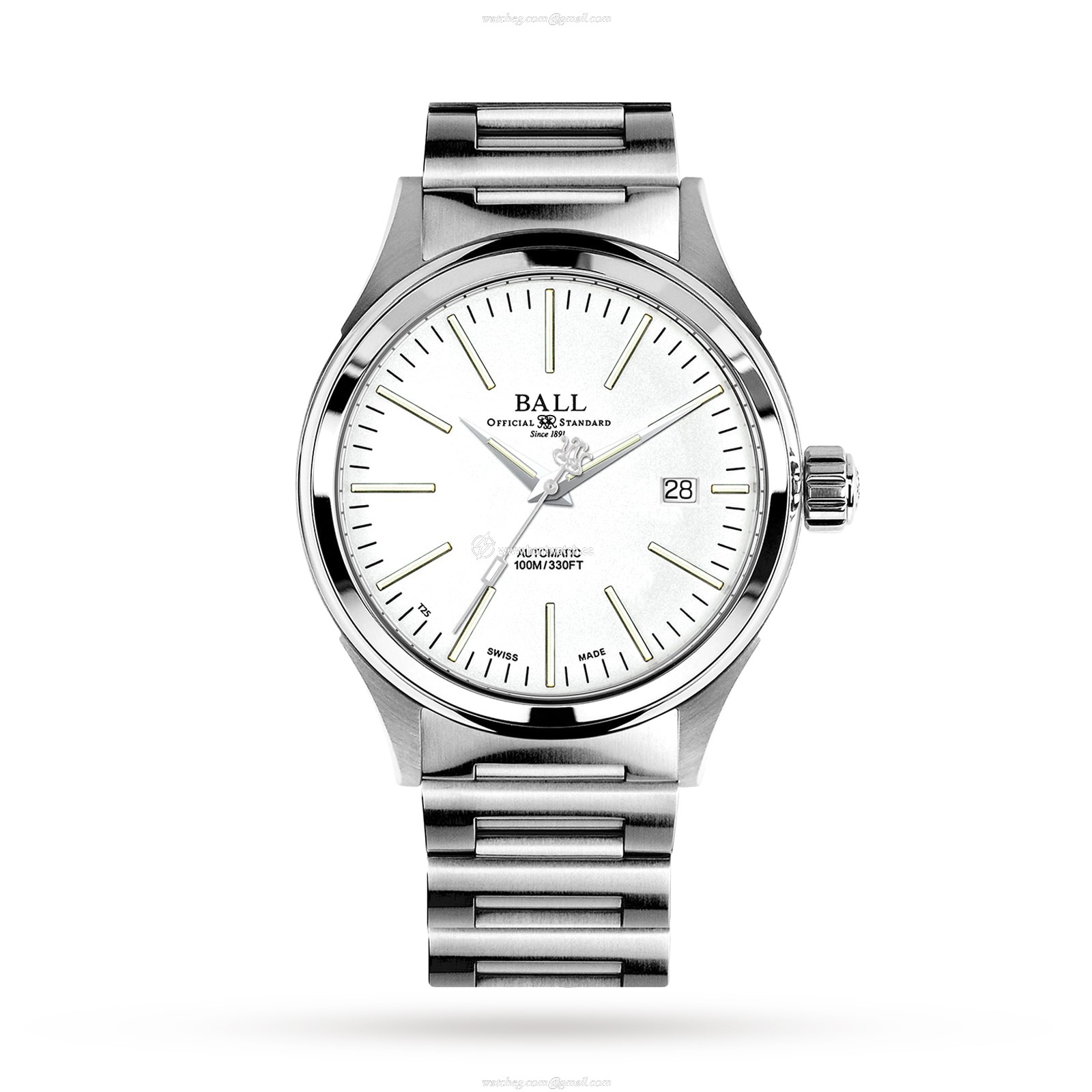 BALL Fireman NM2098C Automatic Watch - 40mm Stainless Steel - White Dial