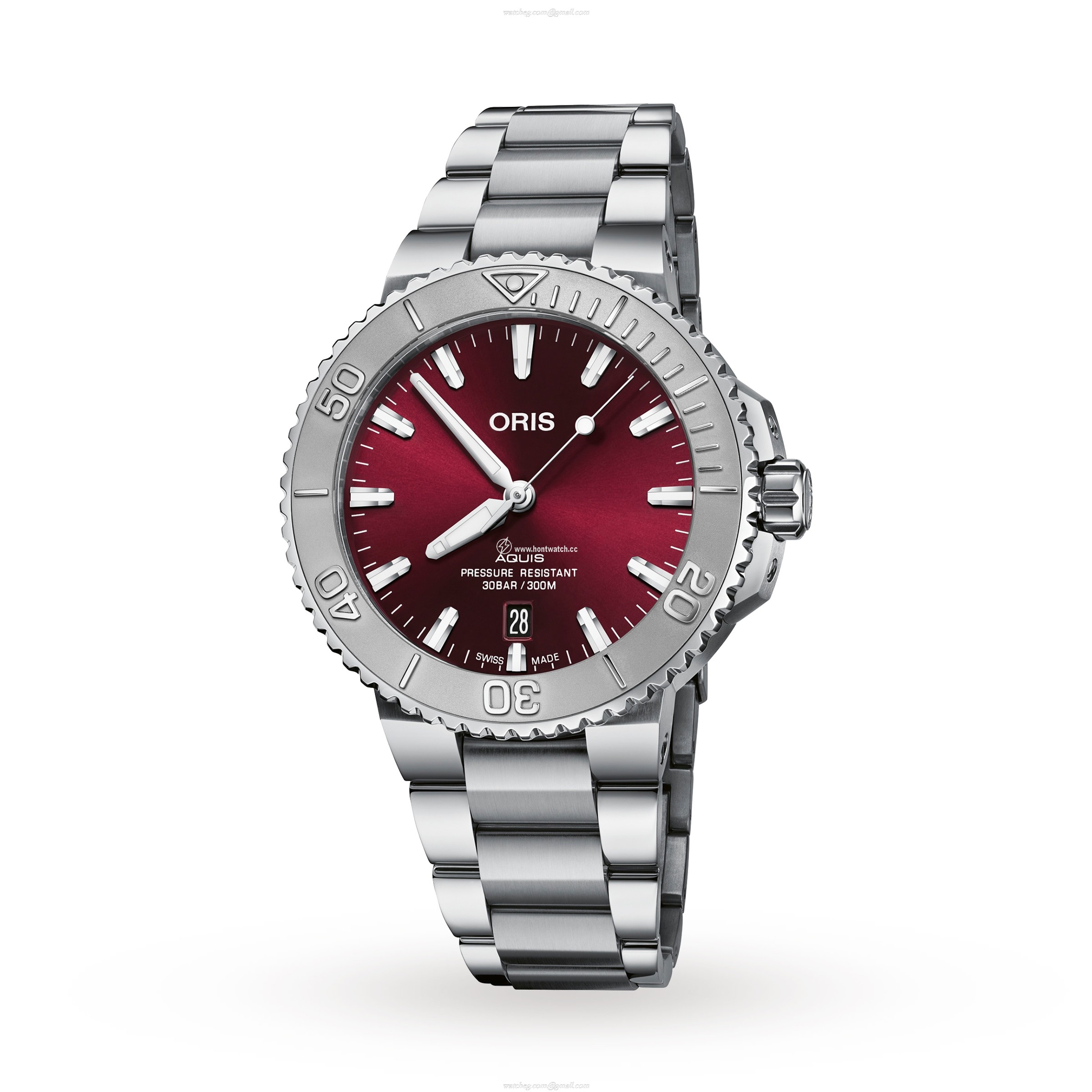 Oris Aquis Red Dial Automatic Watch - 41.5mm Stainless Steel - 300M Water Resistant