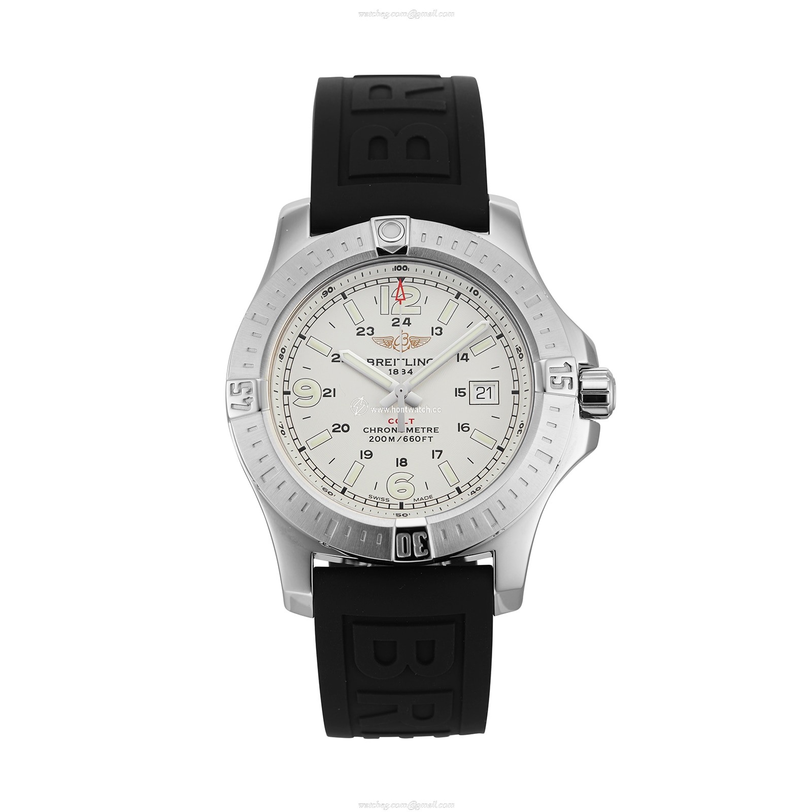 Pre-Owned Breitling Colt 44mm Quartz Watch - Silver Dial, Rubber Strap