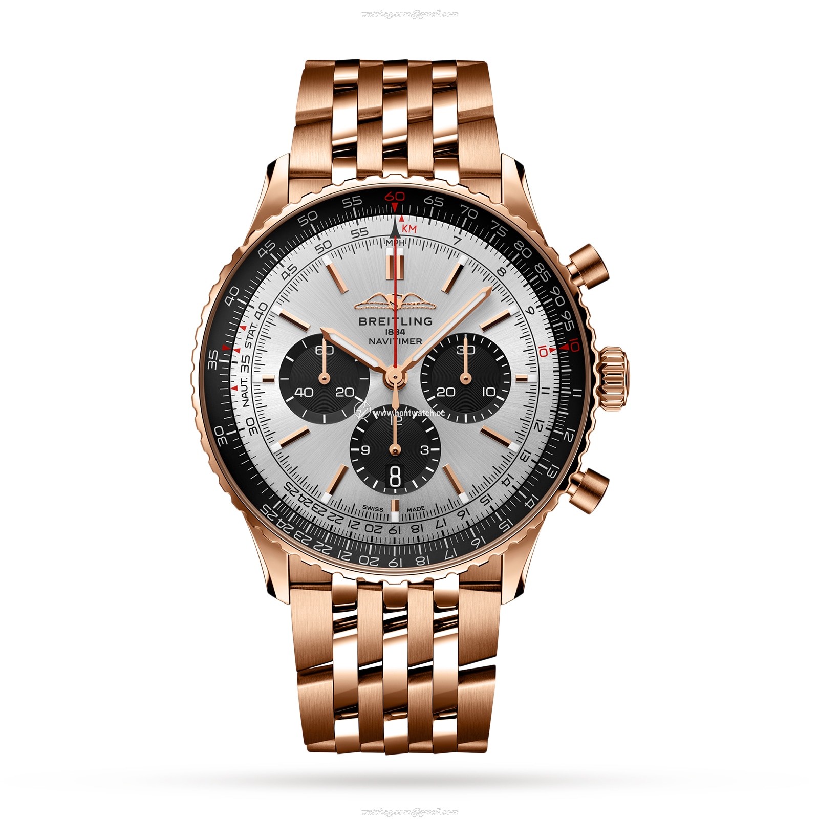 Breitling Navitimer 46mm 18ct Rose Gold Automatic Silver Dial Replica