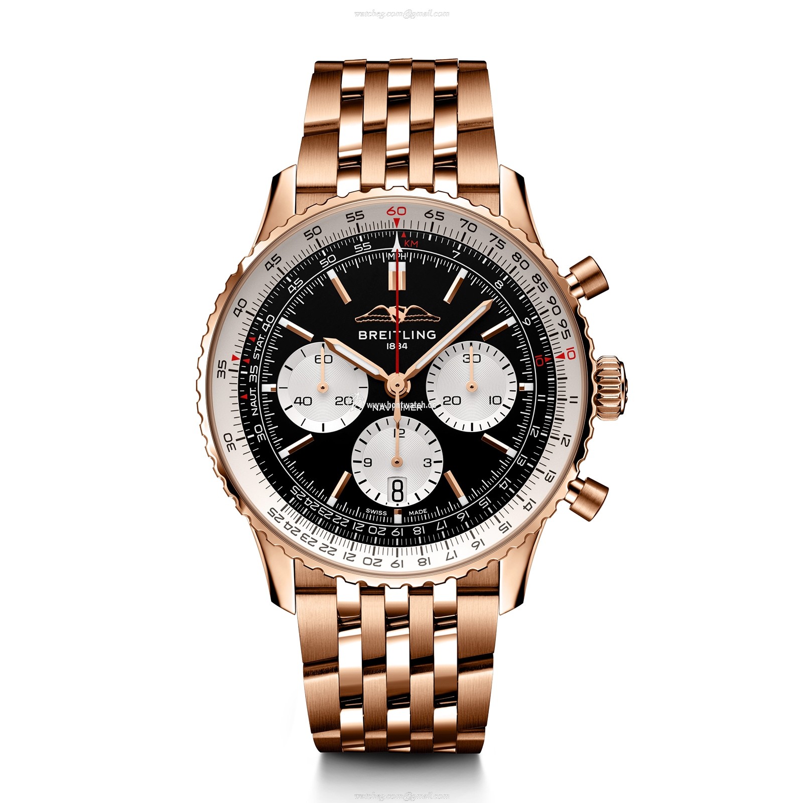 Breitling Navitimer 43mm 18ct Rose Gold Automatic Black Dial Replica