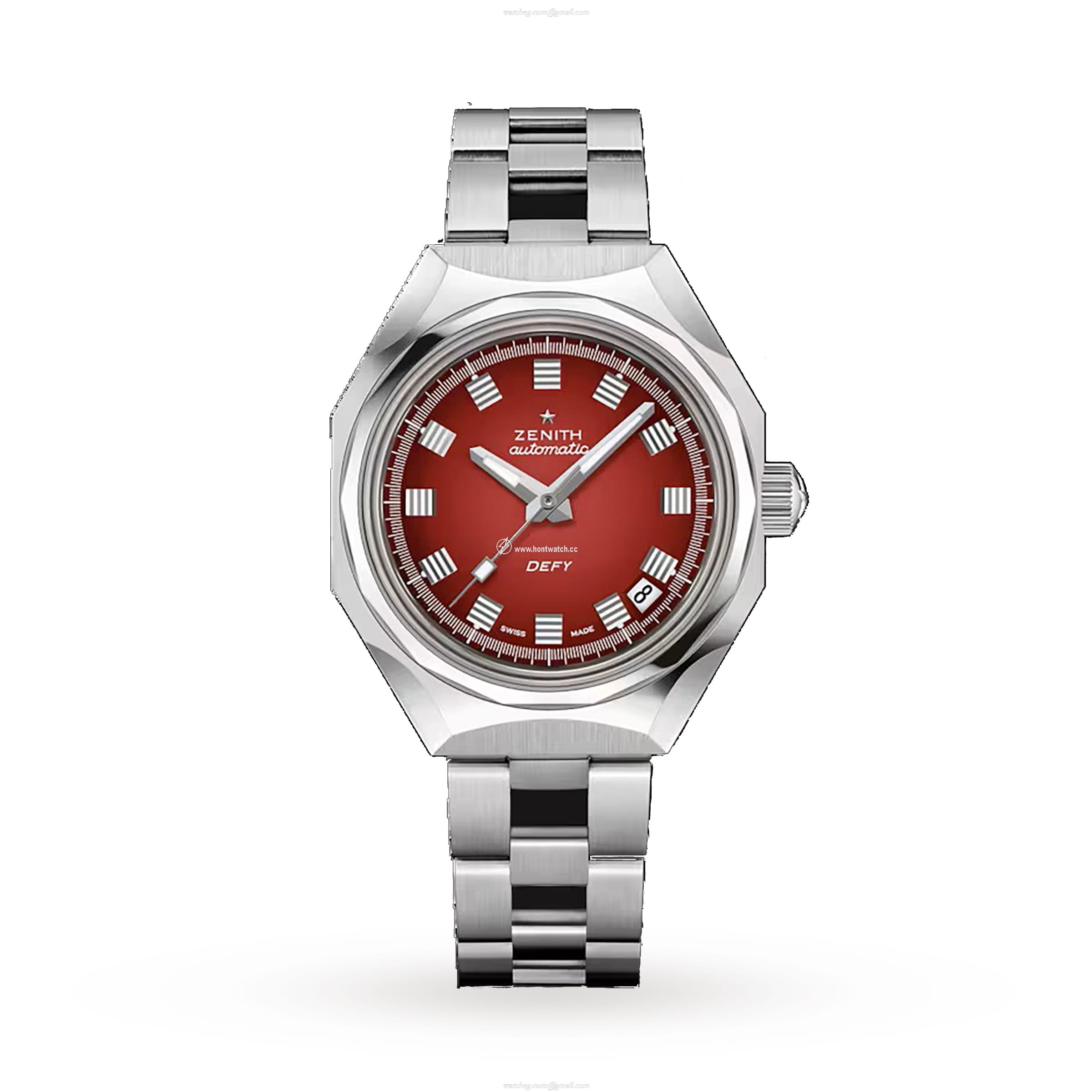 Zenith Defy Automatic Red Dial Watch - 37mm Stainless Steel | 300M Water Resistant