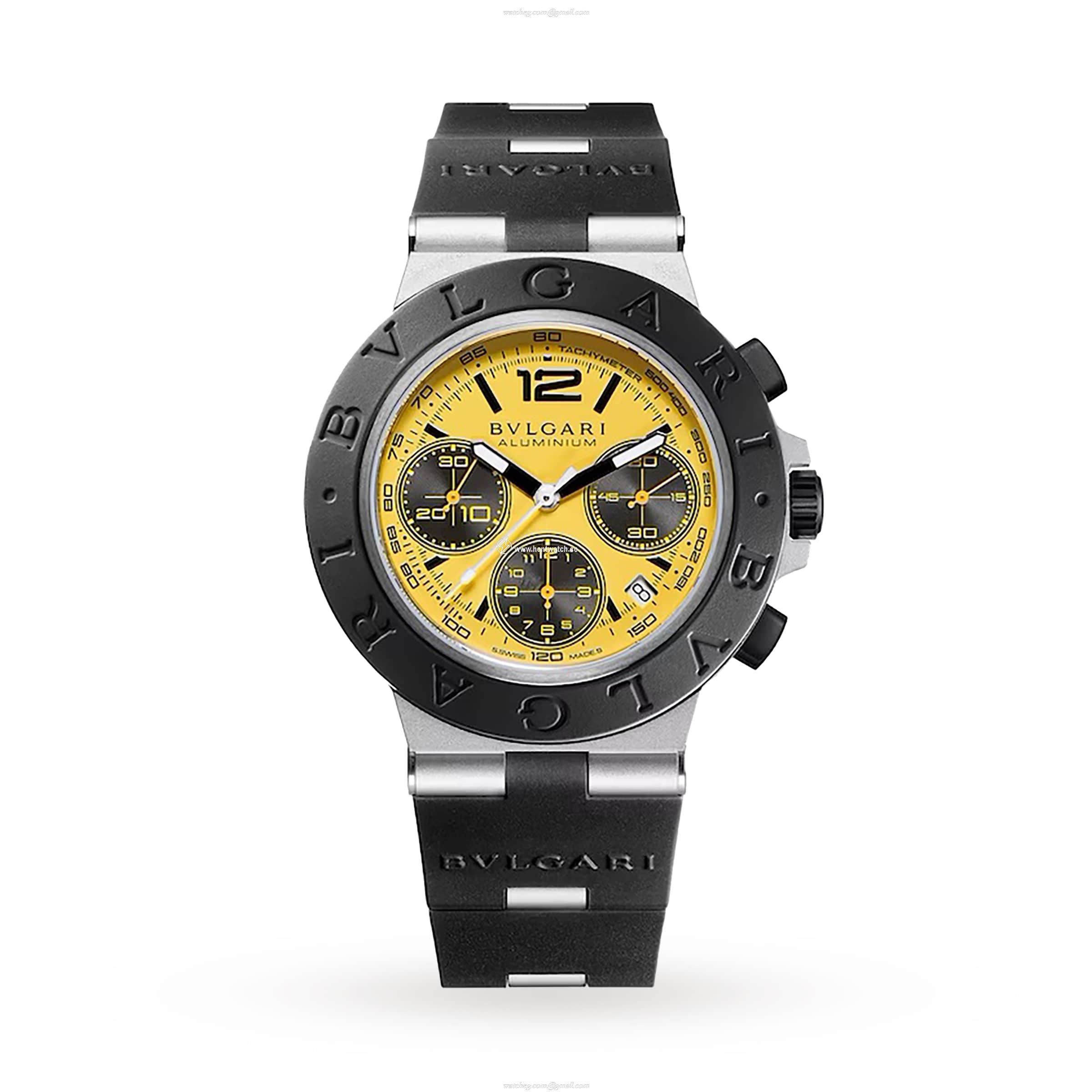 BVLGARI Aluminium 104006 Automatic Watch - 41mm Yellow Dial | Rubber Strap