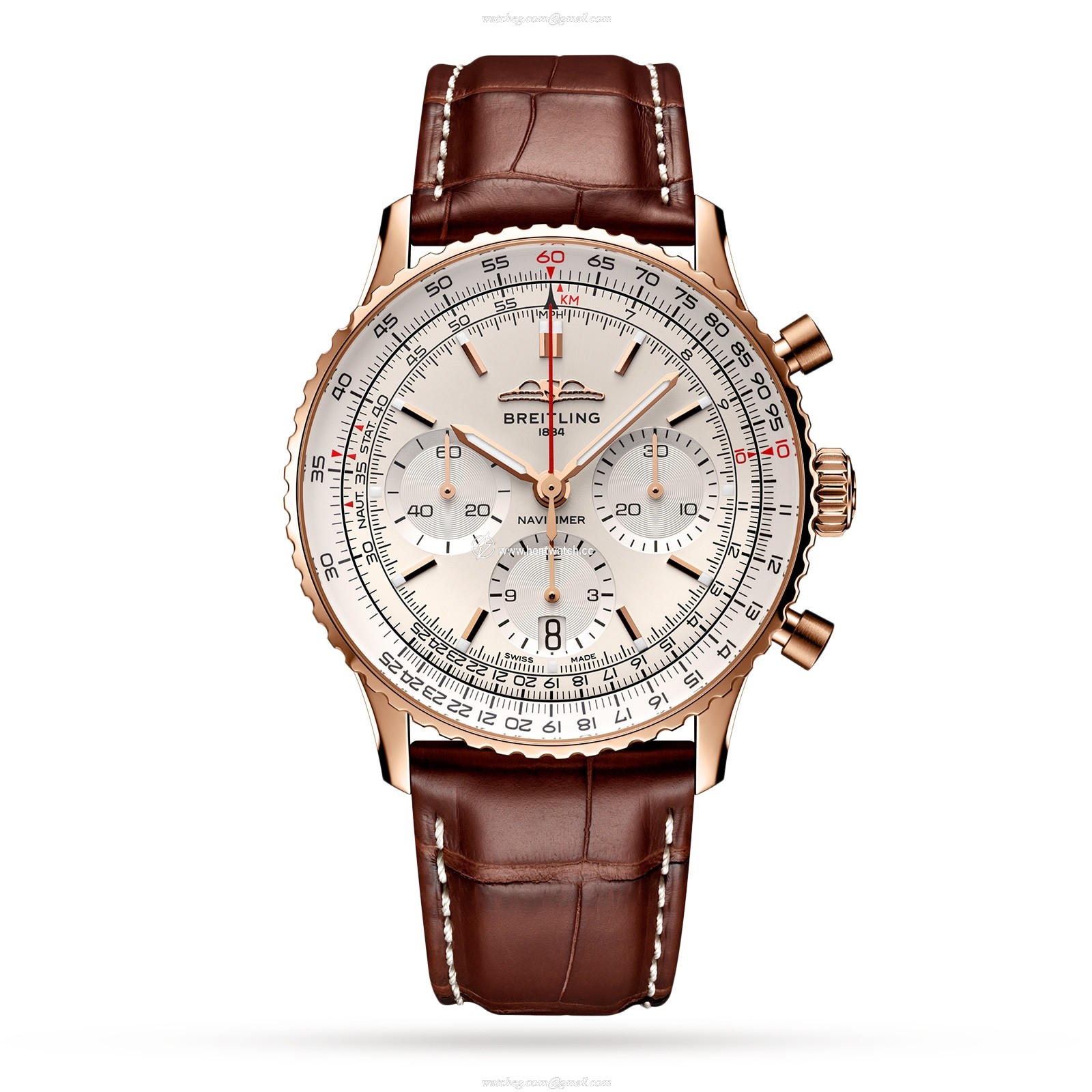 Breitling Navitimer 41mm 18ct Rose Gold Automatic Silver Dial Replica