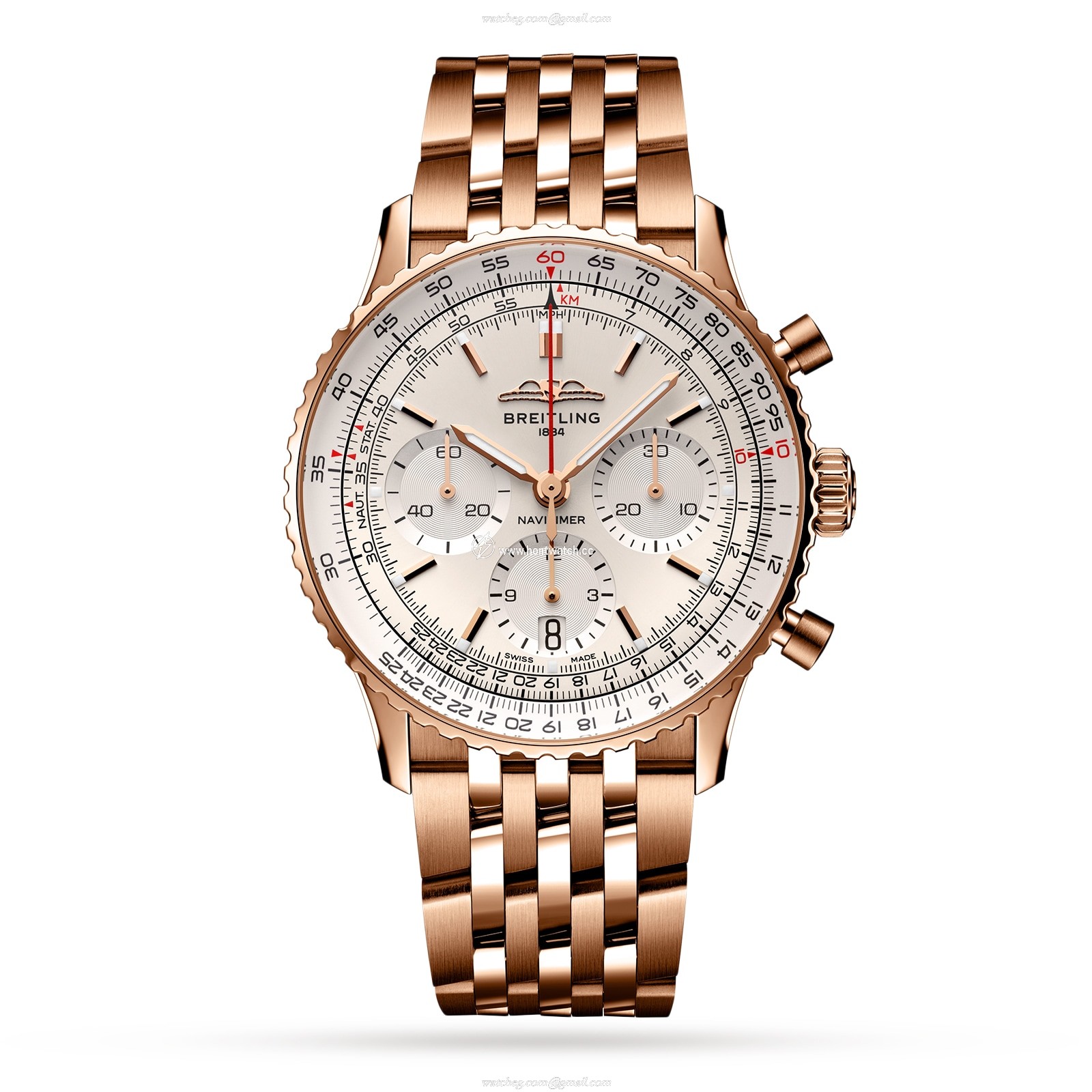 Breitling Navitimer 41mm 18ct Rose Gold Automatic Silver Dial Replica